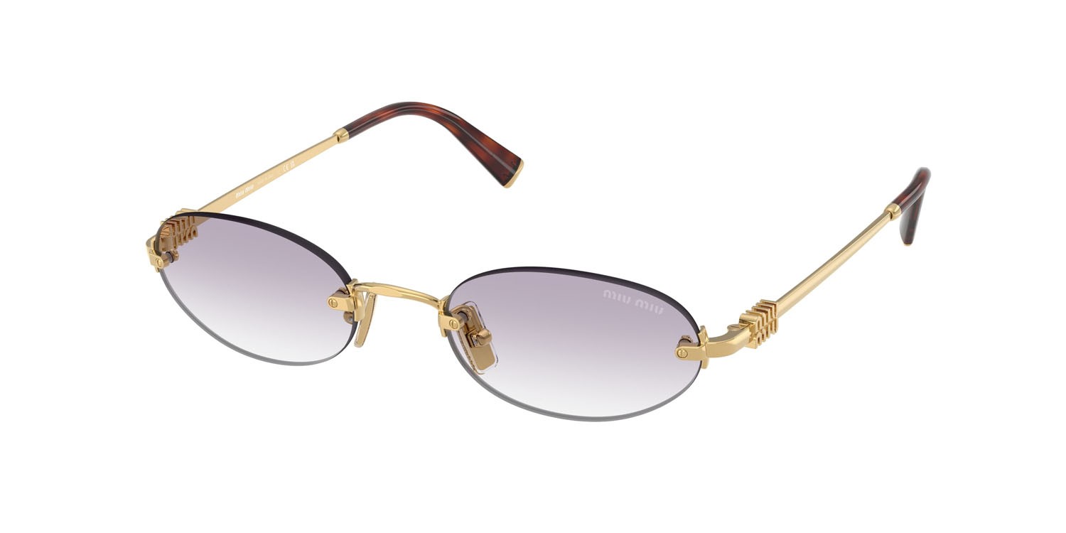 Sunglasses Miu Miu MU A54S (5AK04O) color oro shape oval lenses trasparente sfumato grigio scuro