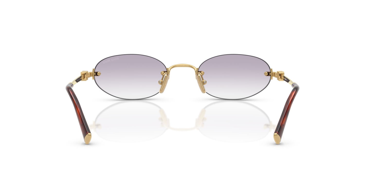 Sunglasses Miu Miu MU A54S (5AK04O) color oro shape oval lenses trasparente sfumato grigio scuro