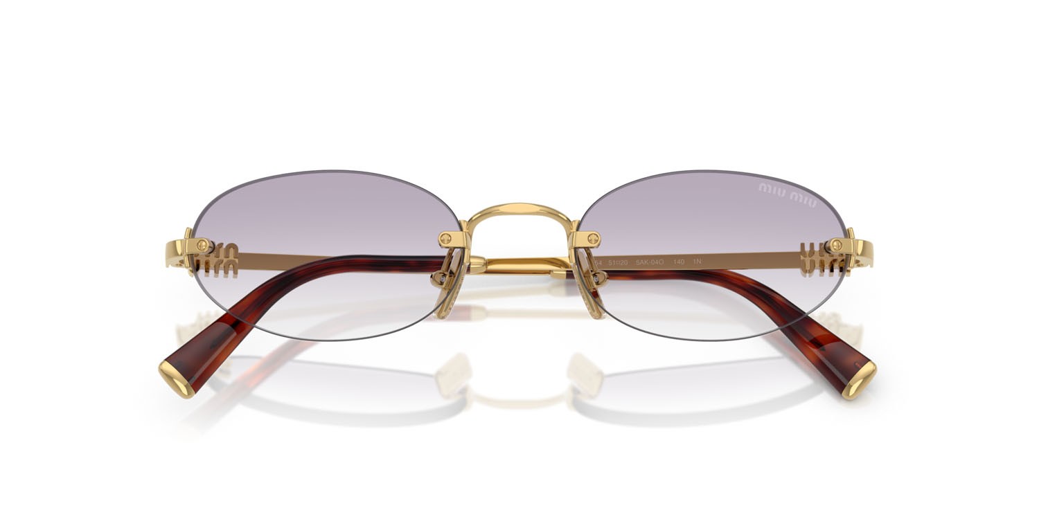 Sunglasses Miu Miu MU A54S (5AK04O) color oro shape oval lenses trasparente sfumato grigio scuro