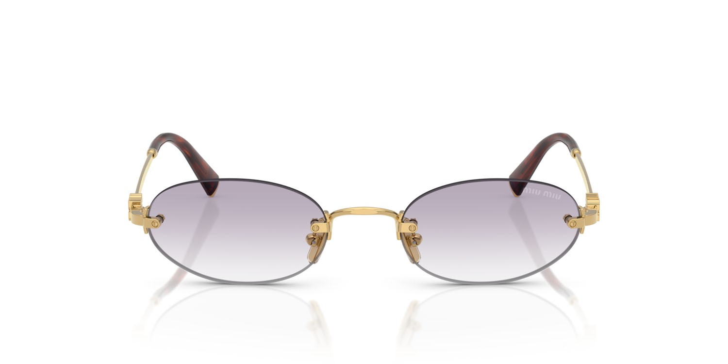 Sunglasses Miu Miu MU A54S (5AK04O) color oro shape oval lenses trasparente sfumato grigio scuro