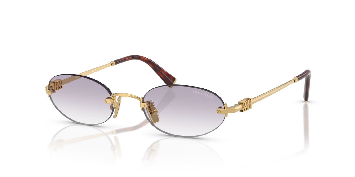 Sunglasses Miu Miu MU A54S (5AK04O) color oro shape oval lenses trasparente sfumato grigio scuro