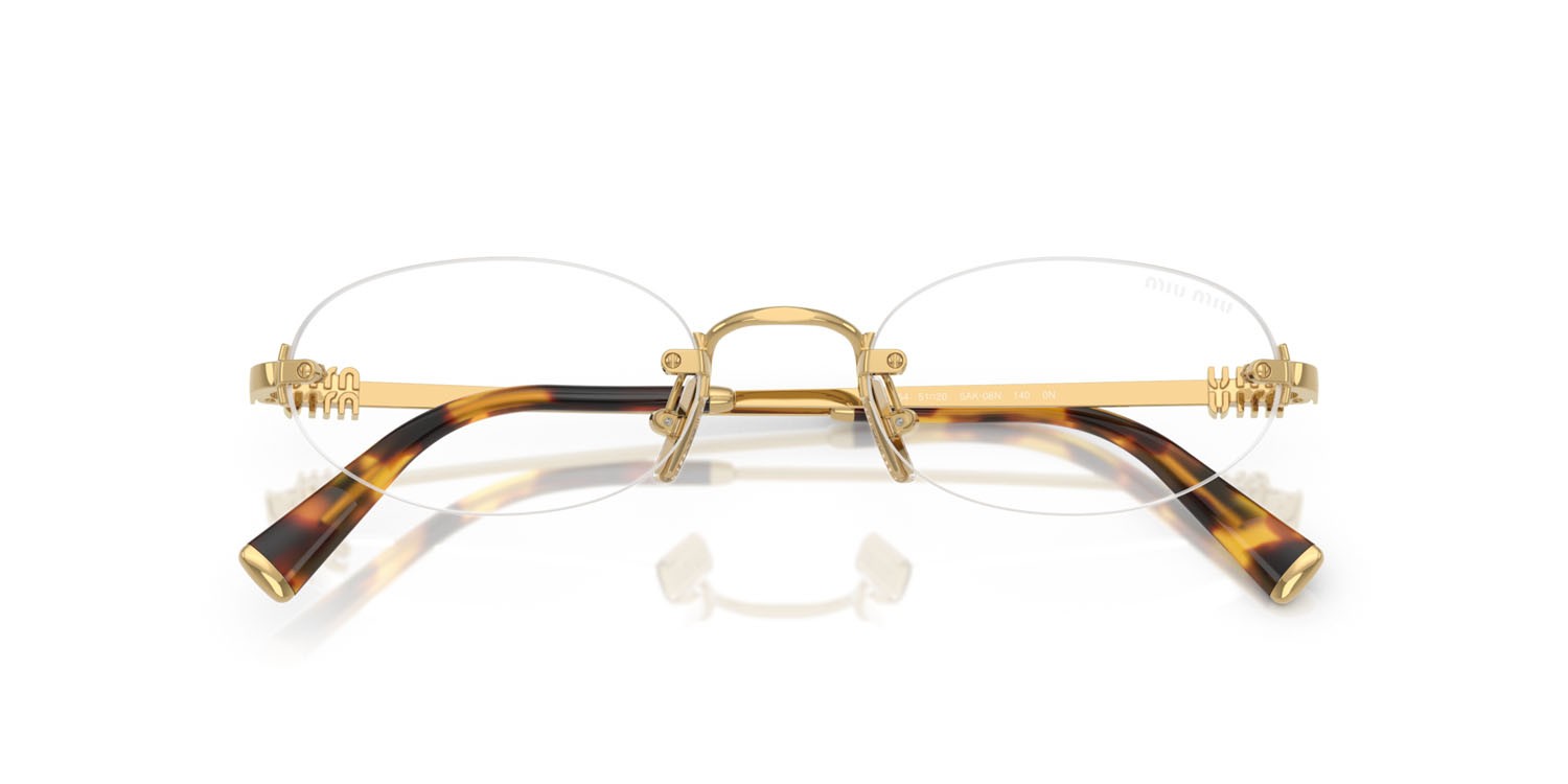 Occhiali da sole Miu Miu MU A54S (5AK08N) colore oro forma ovale lenti trasparente con filtro anti luce blu