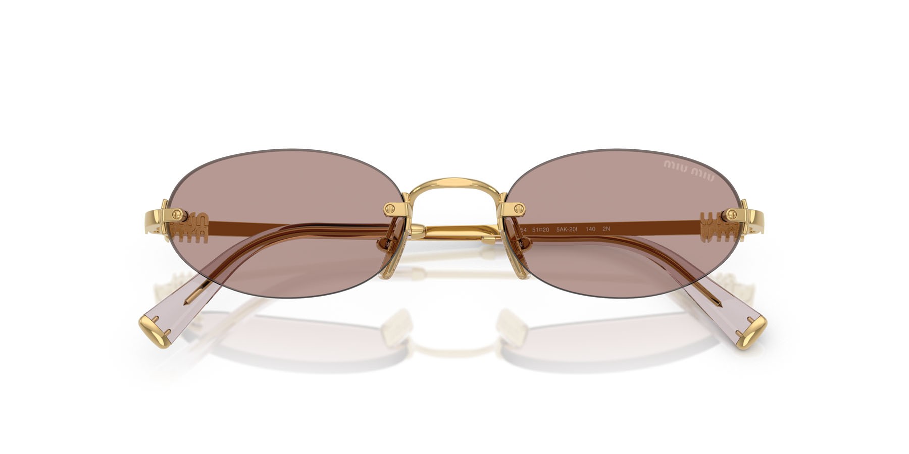 Occhiali da sole Miu Miu MU A54S (5AK20I) colore oro forma ovale lenti viola chiaro/marrone