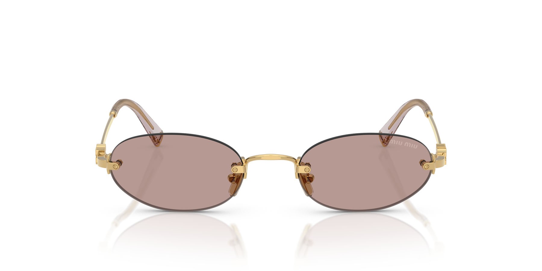 Occhiali da sole Miu Miu MU A54S (5AK20I) colore oro forma ovale lenti viola chiaro/marrone