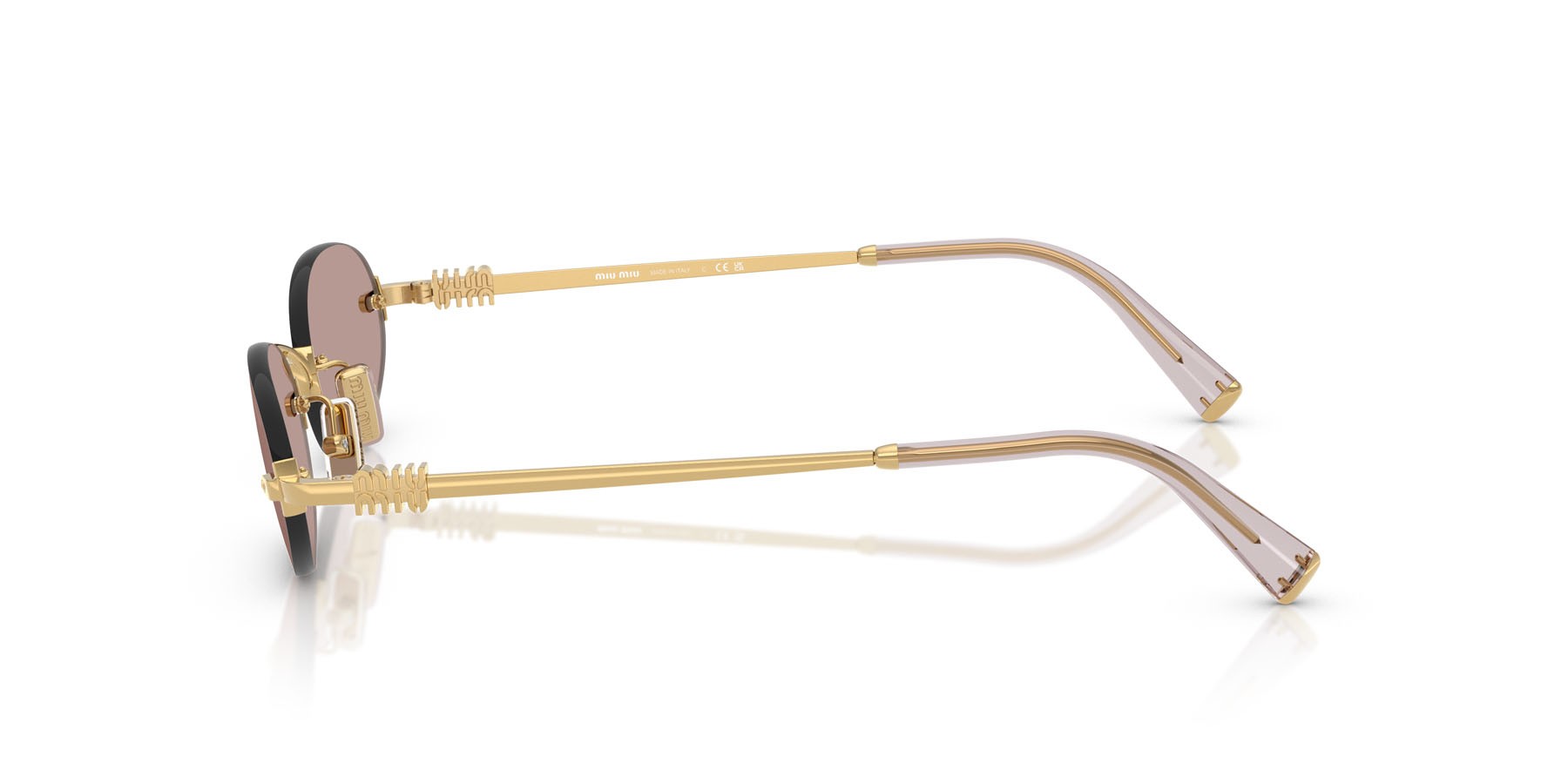 Occhiali da sole Miu Miu MU A54S (5AK20I) colore oro forma ovale lenti viola chiaro/marrone