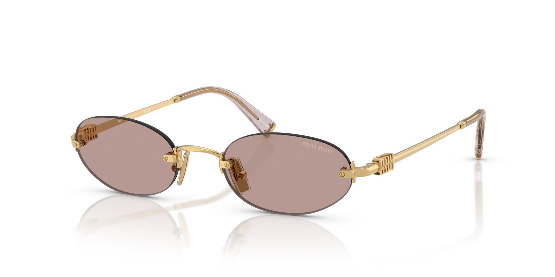 Occhiali da sole Miu Miu MU A54S (5AK20I) colore oro forma ovale lenti viola chiaro/marrone