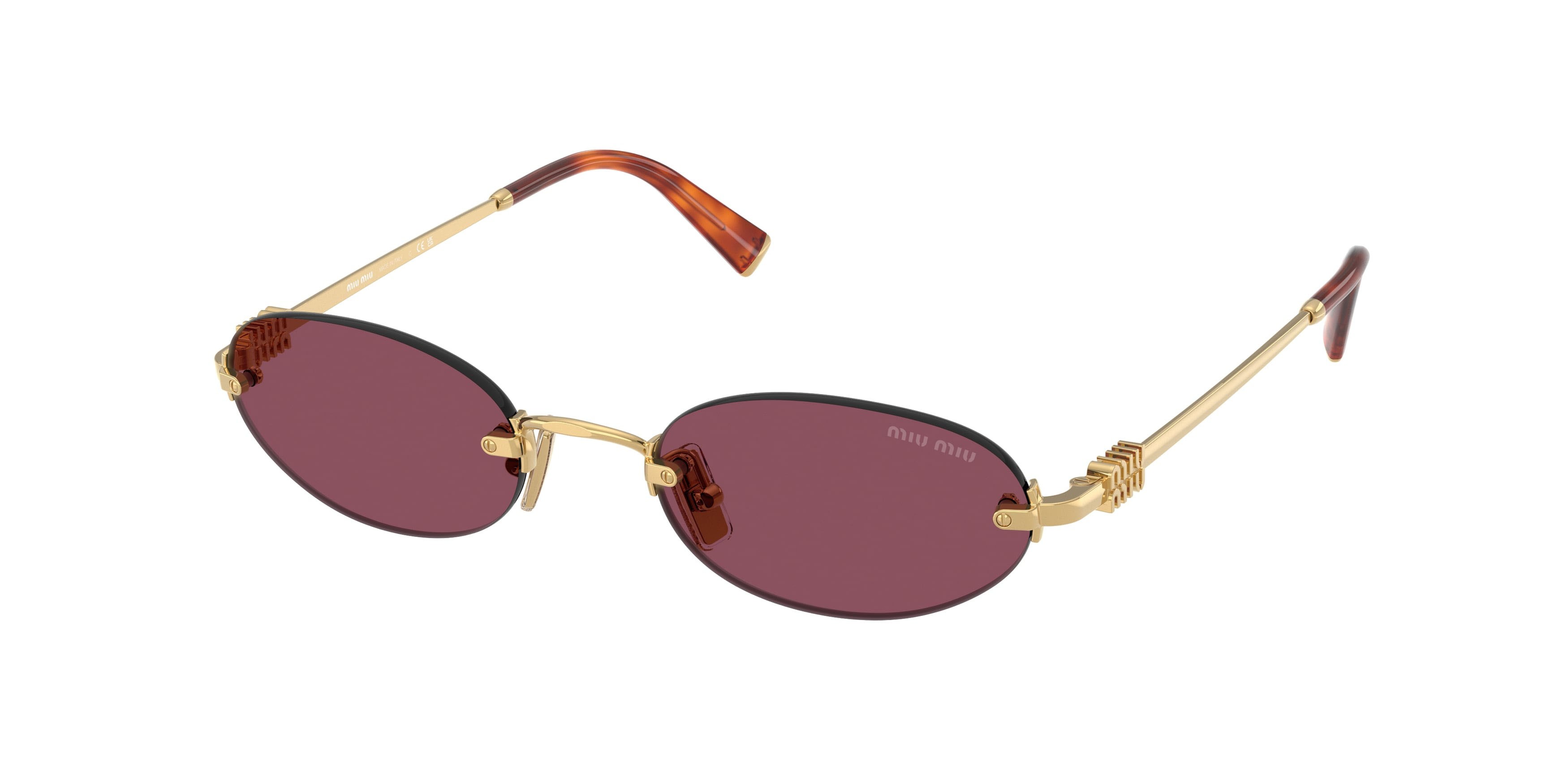 Occhiali da sole Miu Miu MU A54S (5AK20Y) colore oro forma ovale lenti violetto scuro