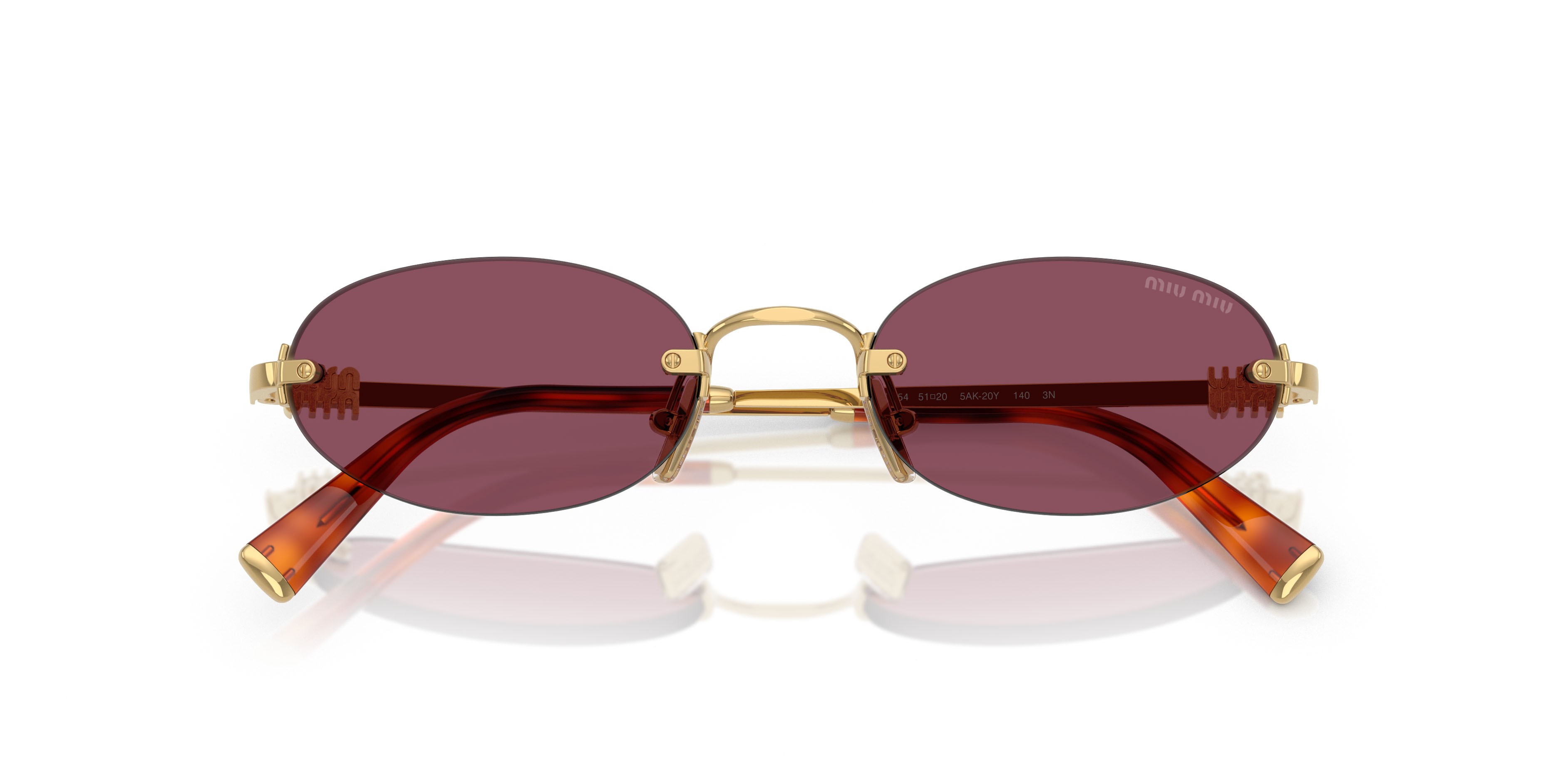Occhiali da sole Miu Miu MU A54S (5AK20Y) colore oro forma ovale lenti violetto scuro