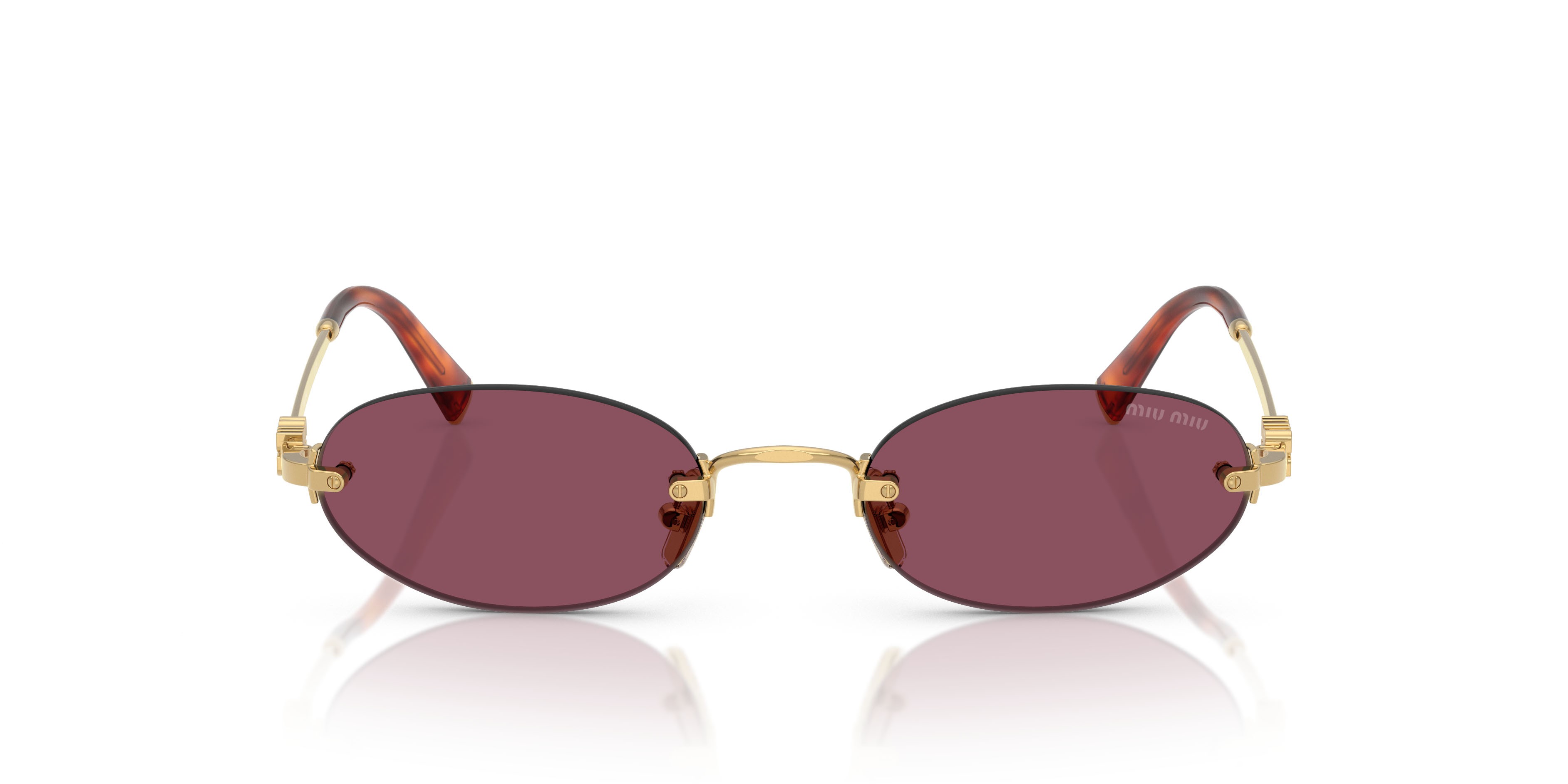 Occhiali da sole Miu Miu MU A54S (5AK20Y) colore oro forma ovale lenti violetto scuro