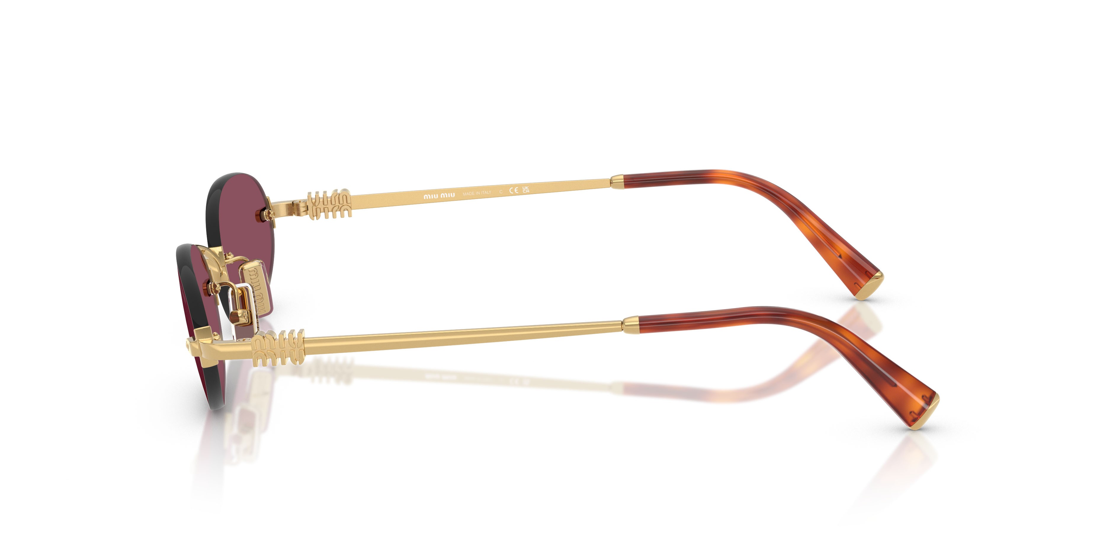 Occhiali da sole Miu Miu MU A54S (5AK20Y) colore oro forma ovale lenti violetto scuro