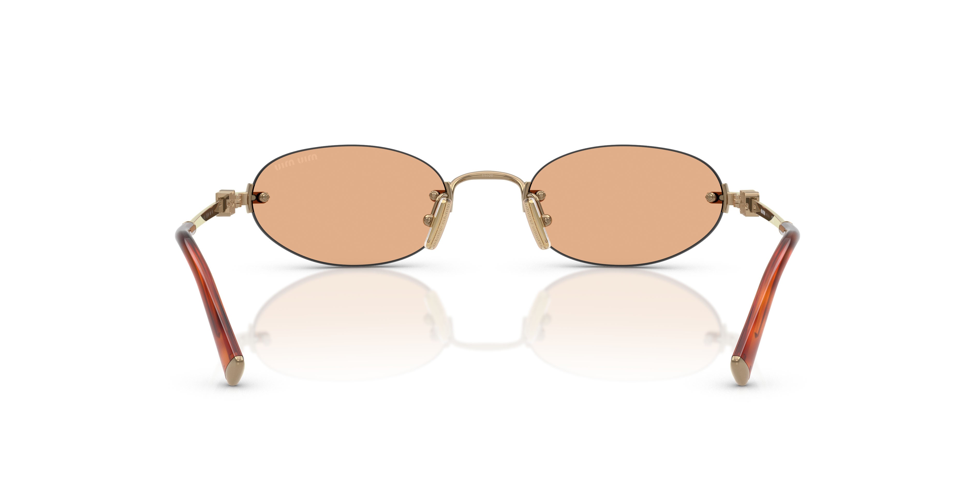 Occhiali da sole Miu Miu MU A54S (7OE90X) colore ottone forma ovale lenti arancione