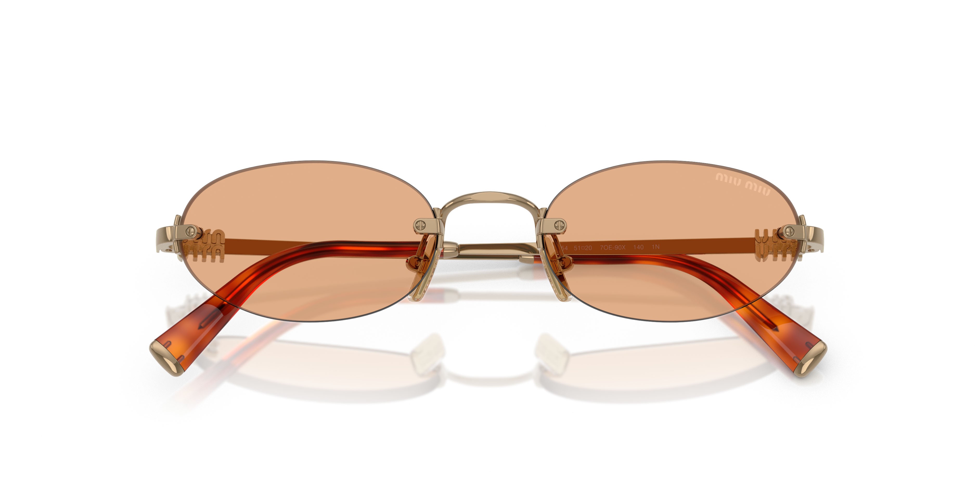 Occhiali da sole Miu Miu MU A54S (7OE90X) colore ottone forma ovale lenti arancione