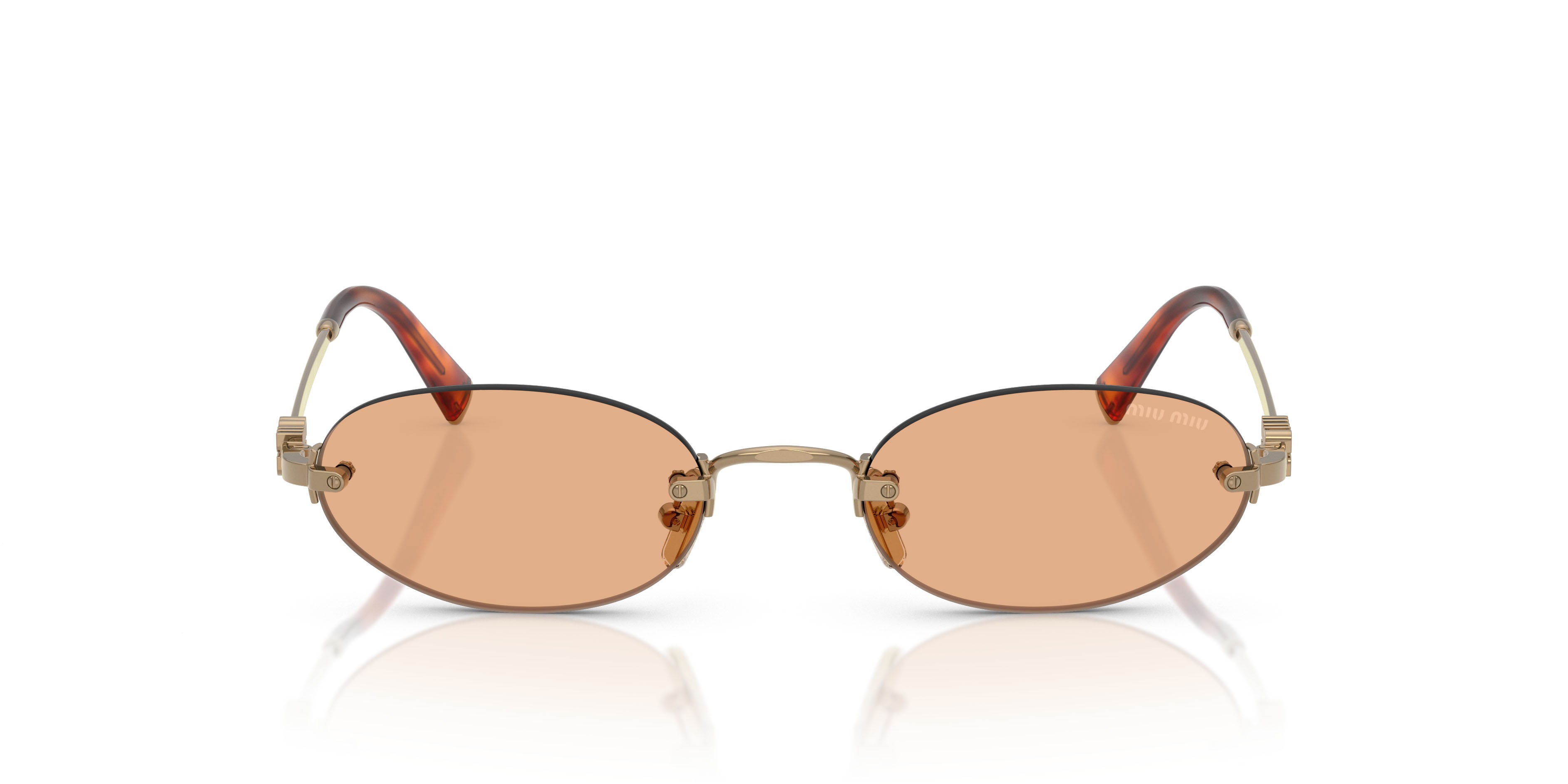 Occhiali da sole Miu Miu MU A54S (7OE90X) colore ottone forma ovale lenti arancione