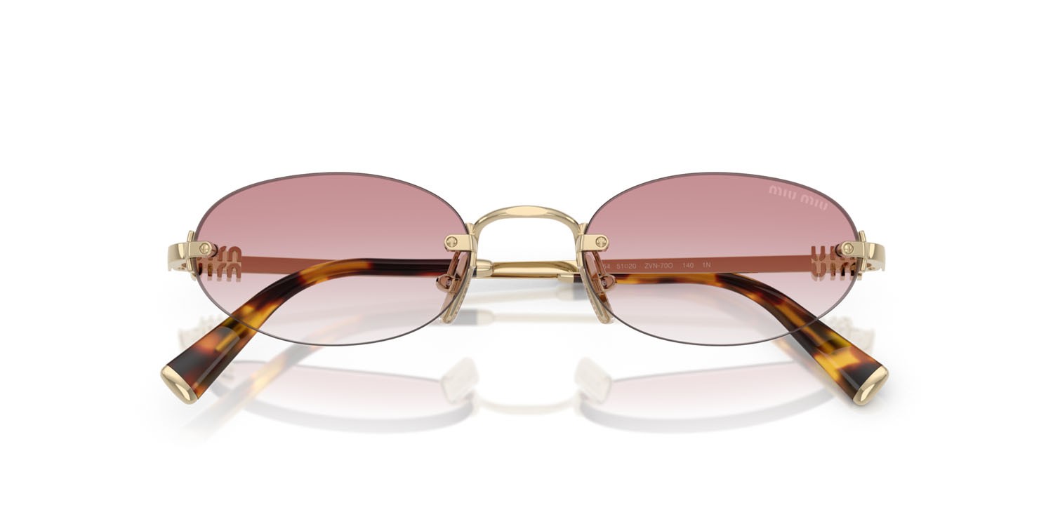 Occhiali da sole Miu Miu MU A54S (ZVN70O) colore oro pallido forma ovale lenti trasparente sfumato rosa
