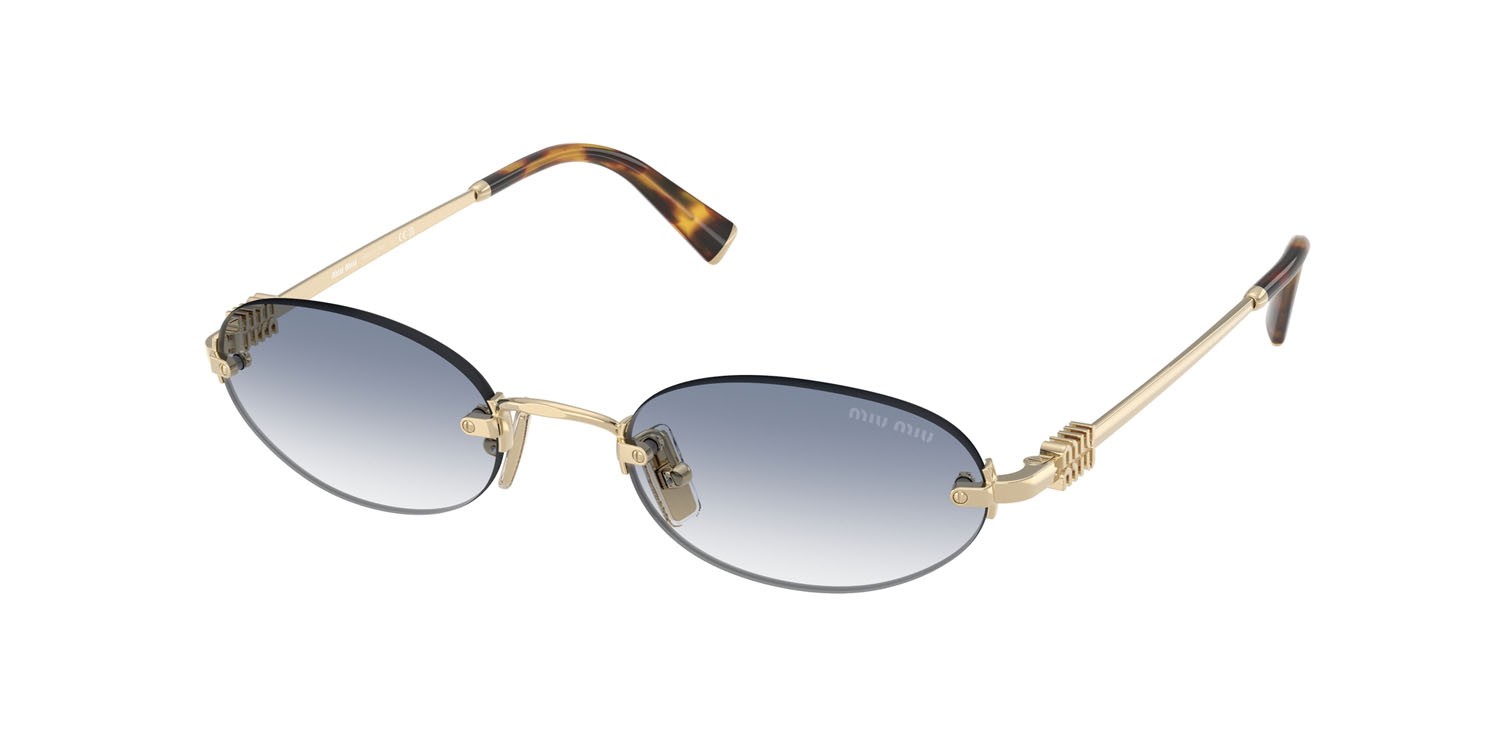 Occhiali da sole Miu Miu MU A54S (ZVN80O) colore oro pallido forma ovale lenti trasparente sfumato azzurro