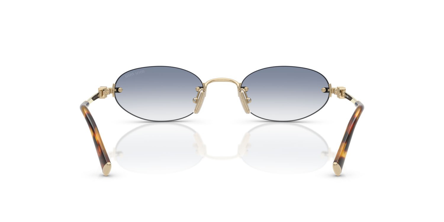 Occhiali da sole Miu Miu MU A54S (ZVN80O) colore oro pallido forma ovale lenti trasparente sfumato azzurro