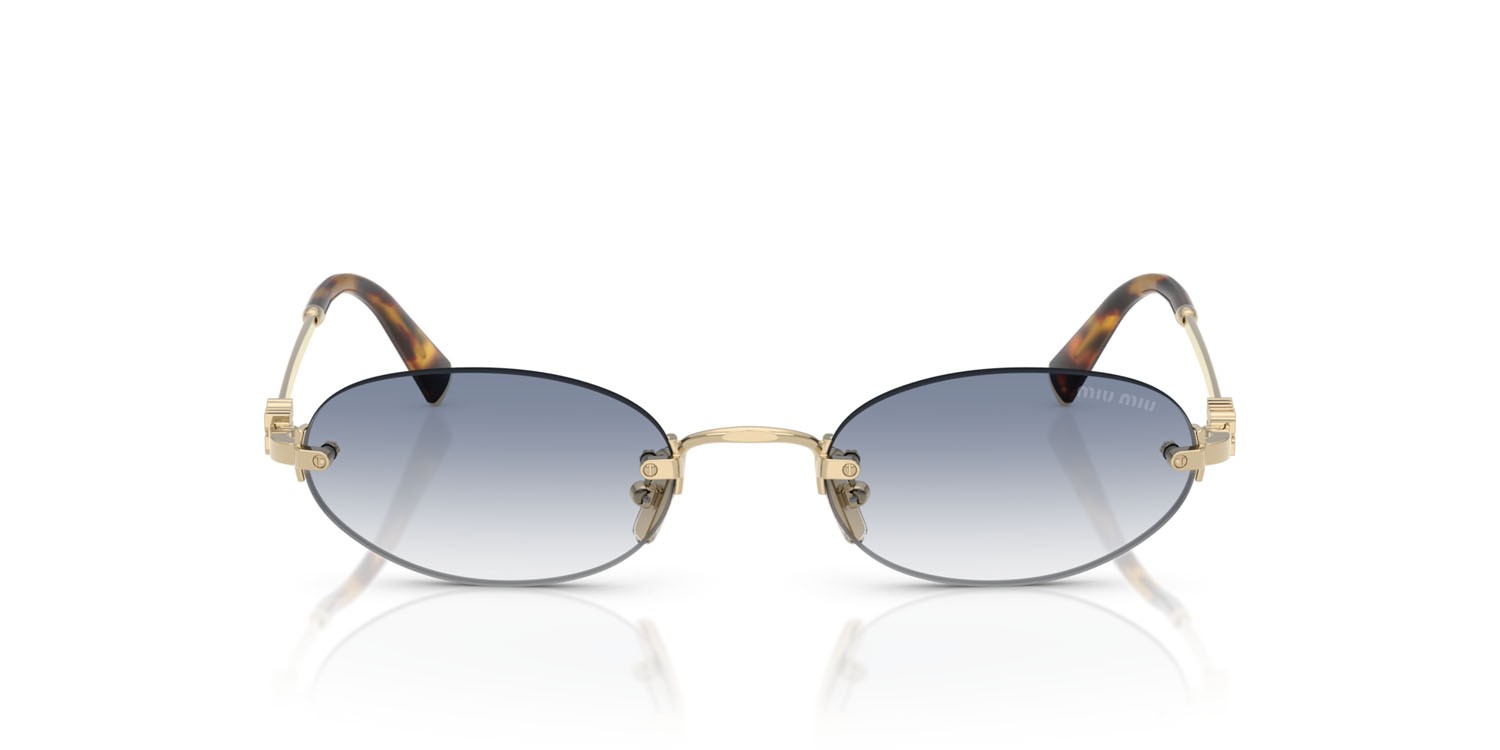 Occhiali da sole Miu Miu MU A54S (ZVN80O) colore oro pallido forma ovale lenti trasparente sfumato azzurro