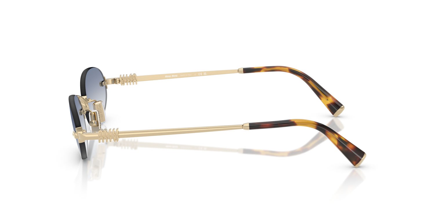 Occhiali da sole Miu Miu MU A54S (ZVN80O) colore oro pallido forma ovale lenti trasparente sfumato azzurro