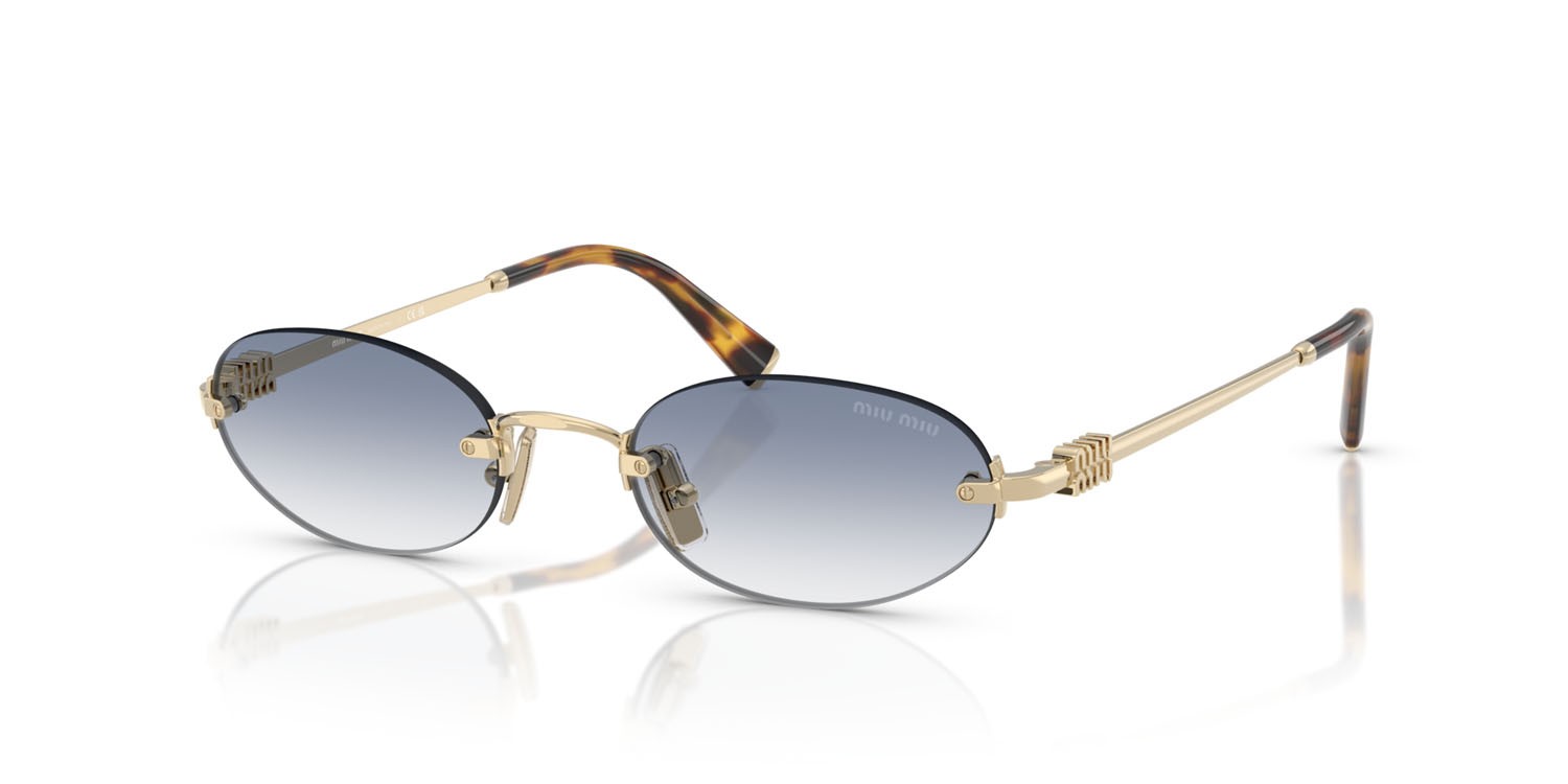 Occhiali da sole Miu Miu MU A54S (ZVN80O) colore oro pallido forma ovale lenti trasparente sfumato azzurro