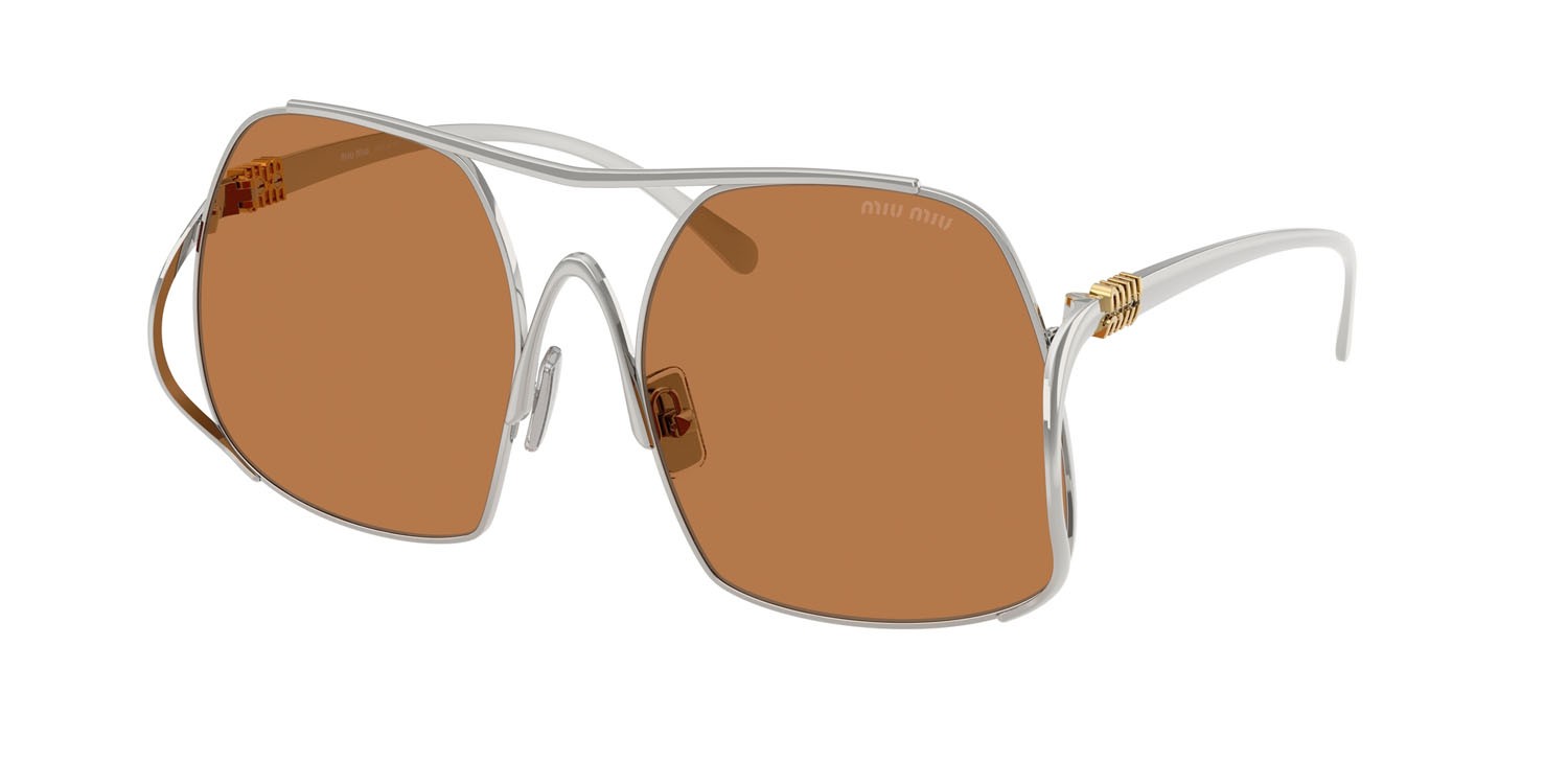 Occhiali da sole Miu Miu MU A55S (1BC90Q) colore argento forma quadrato lenti marrone