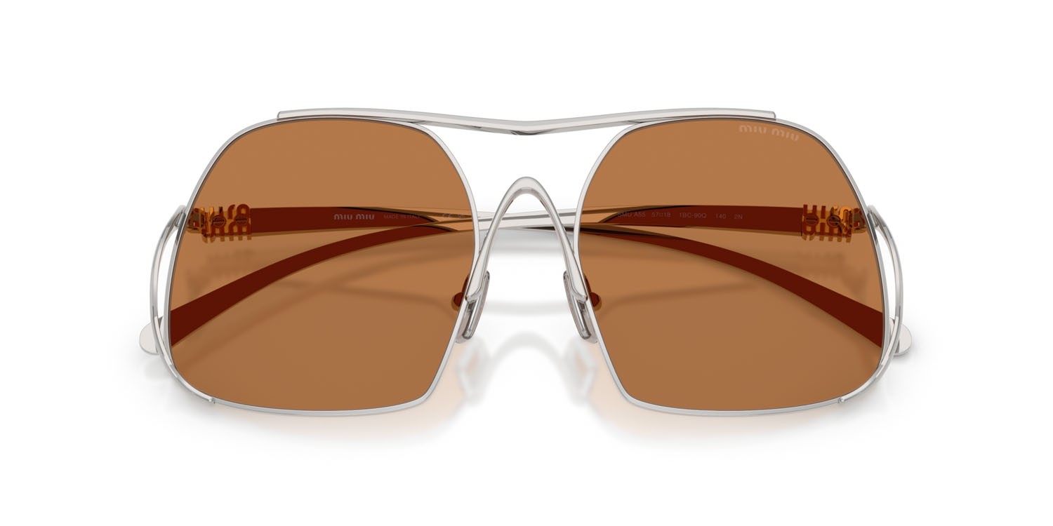 Occhiali da sole Miu Miu MU A55S (1BC90Q) colore argento forma quadrato lenti marrone
