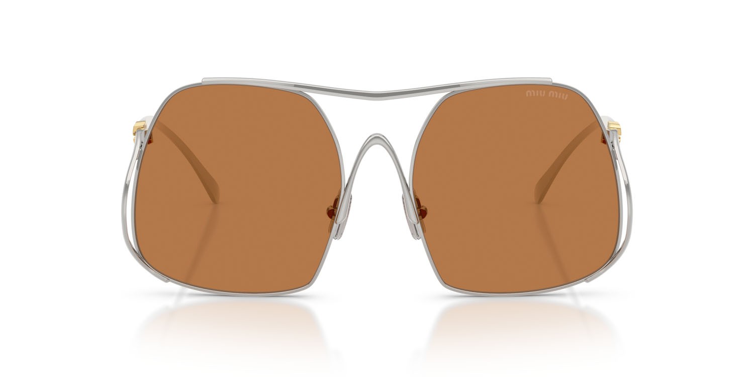 Occhiali da sole Miu Miu MU A55S (1BC90Q) colore argento forma quadrato lenti marrone