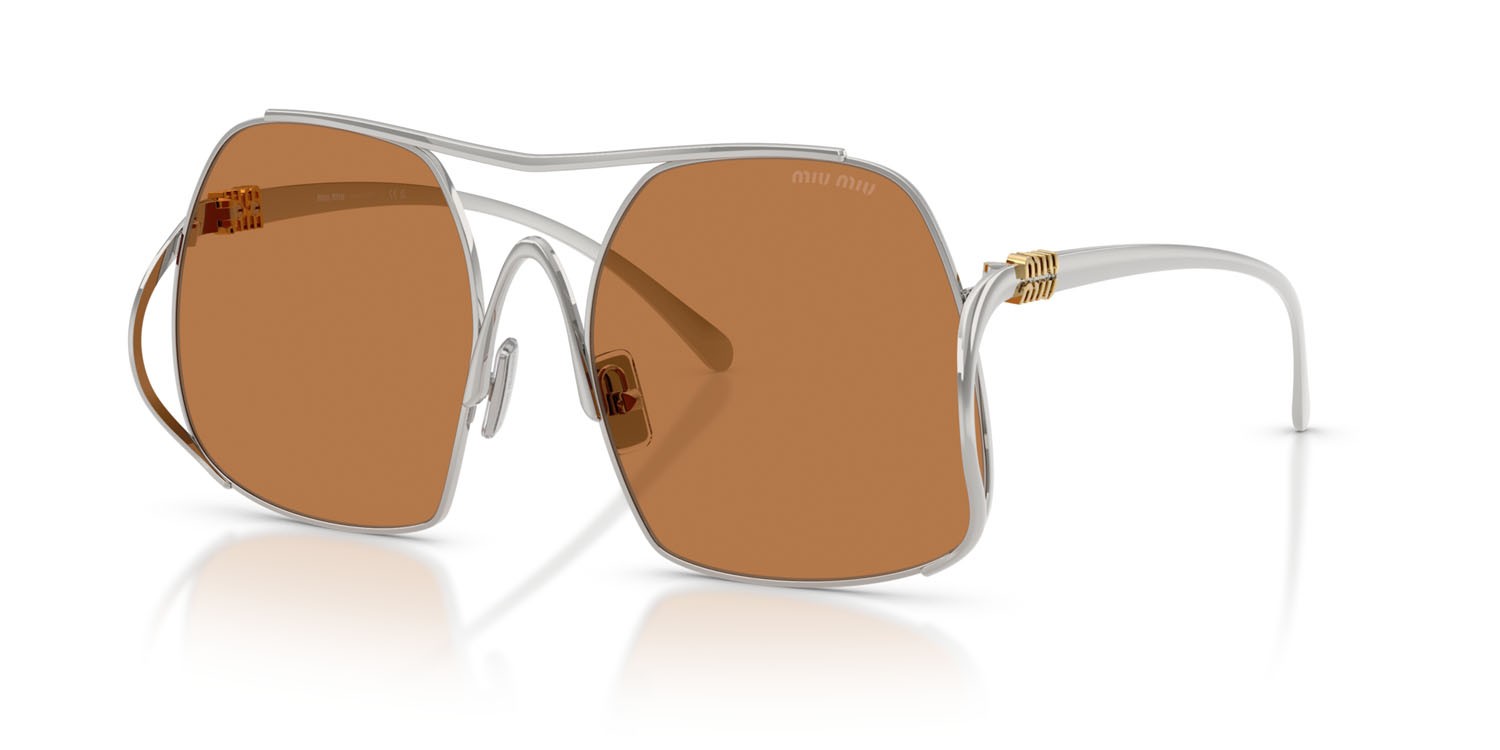 Occhiali da sole Miu Miu MU A55S (1BC90Q) colore argento forma quadrato lenti marrone