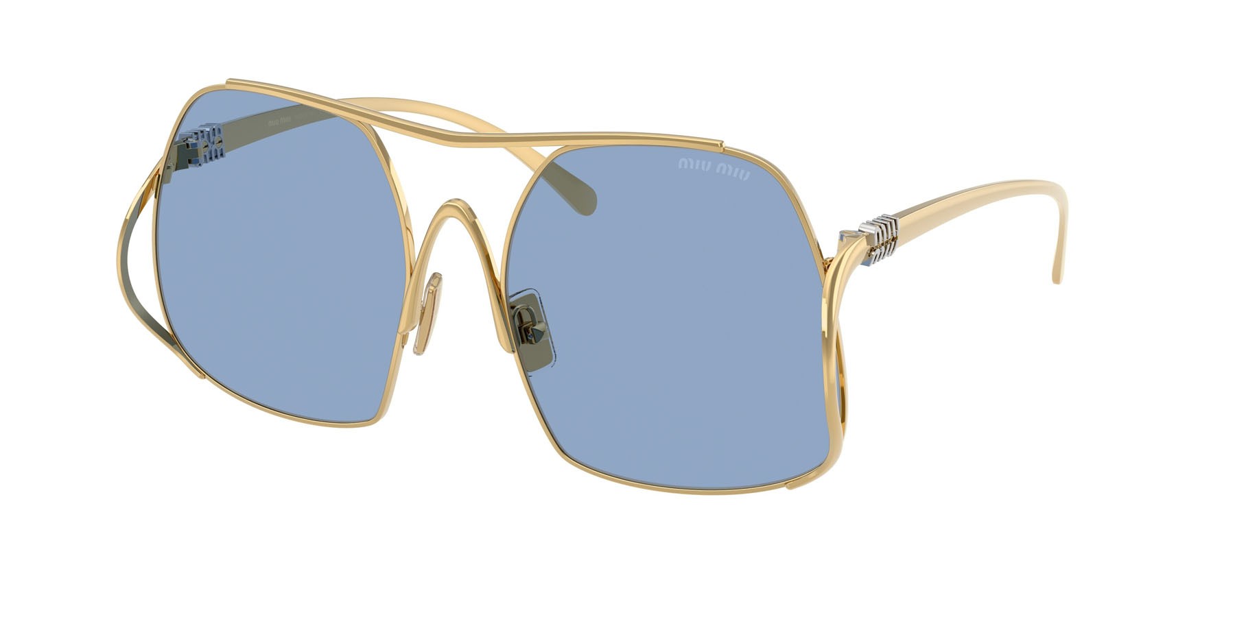 Occhiali da sole Miu Miu MU A55S (5AK30U) colore oro forma quadrato lenti azzurro