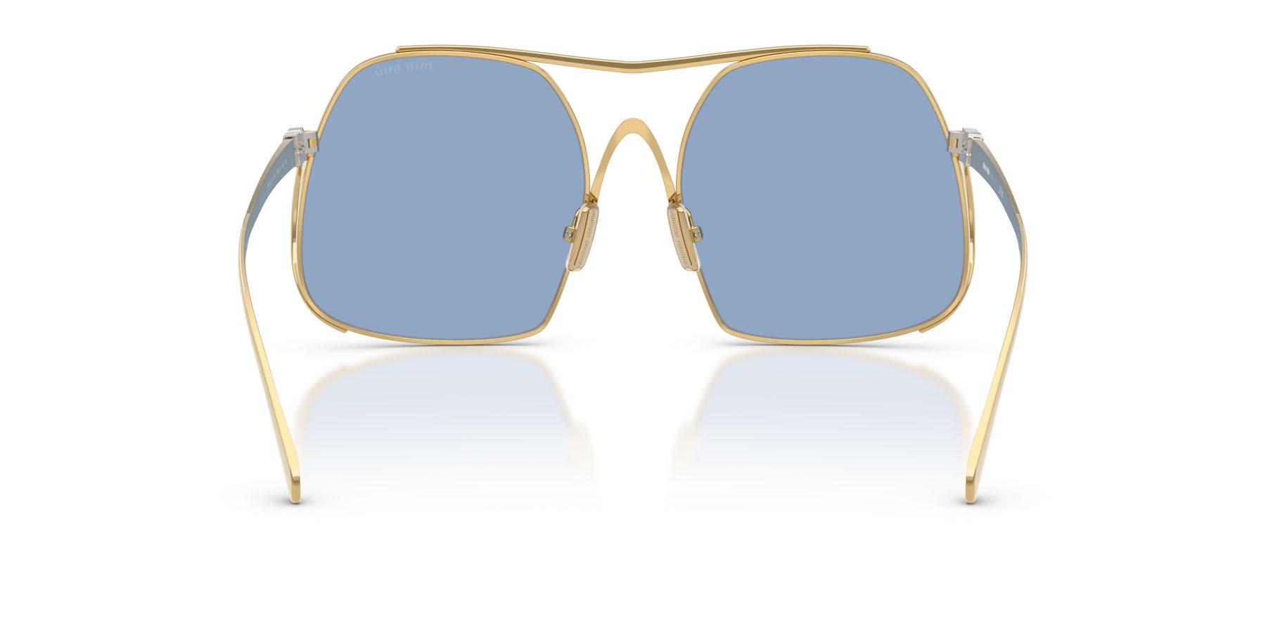 Occhiali da sole Miu Miu MU A55S (5AK30U) colore oro forma quadrato lenti azzurro