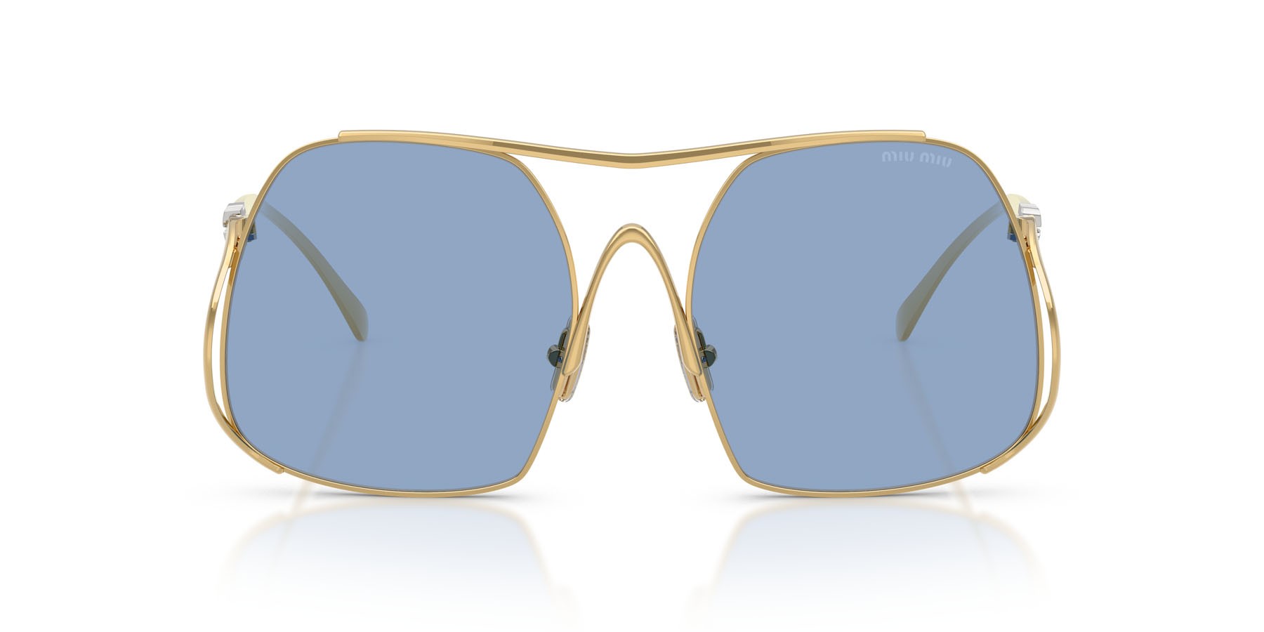 Occhiali da sole Miu Miu MU A55S (5AK30U) colore oro forma quadrato lenti azzurro