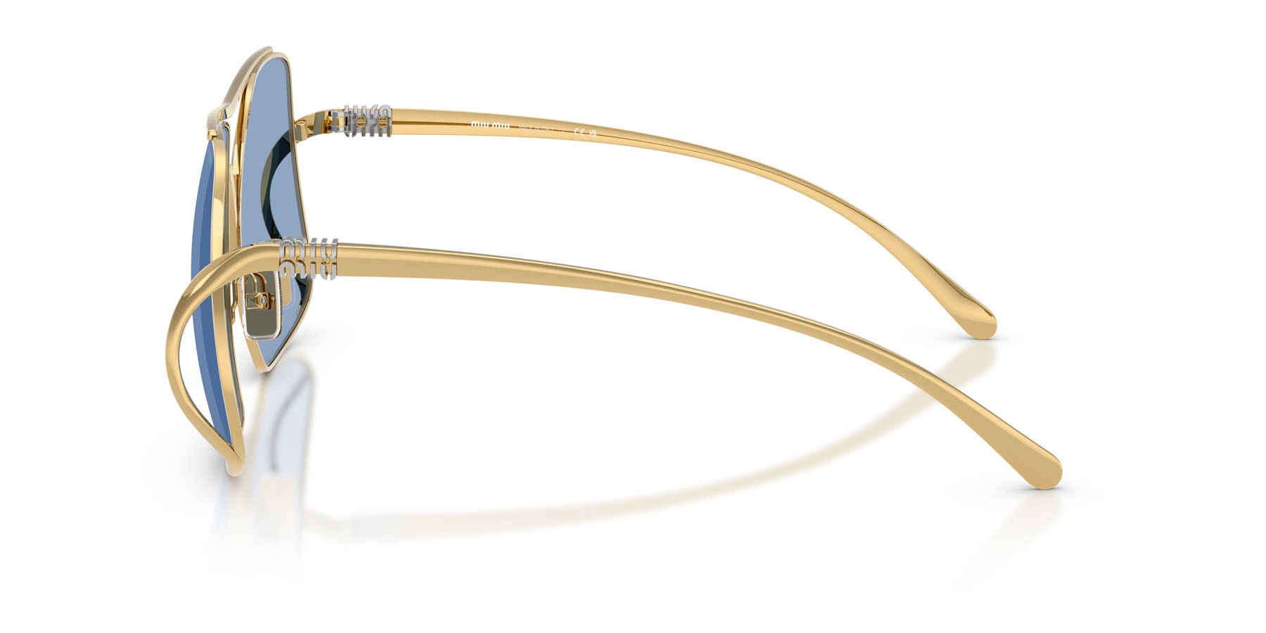 Occhiali da sole Miu Miu MU A55S (5AK30U) colore oro forma quadrato lenti azzurro