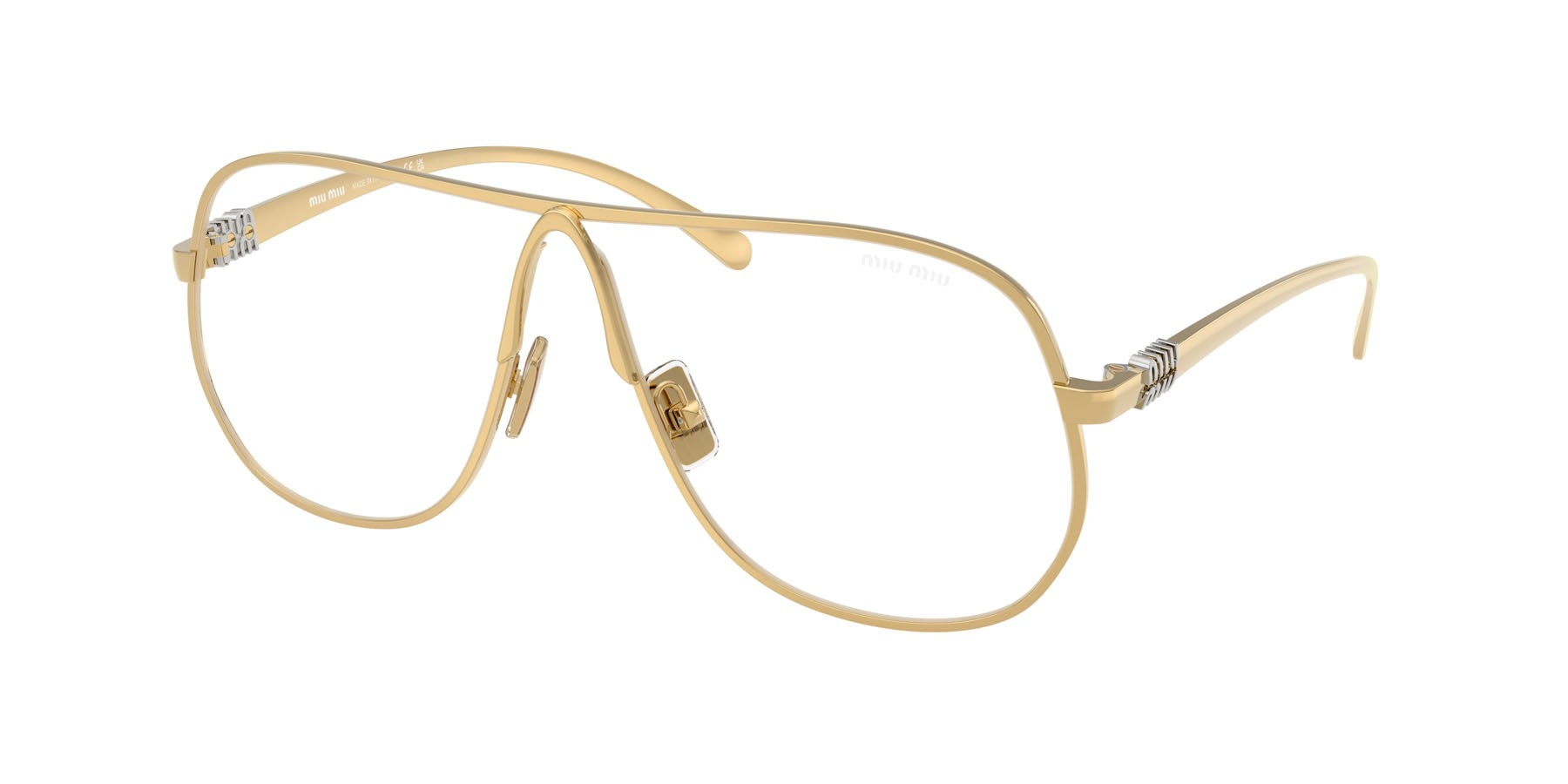 Occhiali da sole Miu Miu MU A56S (5AK08N) colore oro forma aviator lenti clear blue-violet light filter