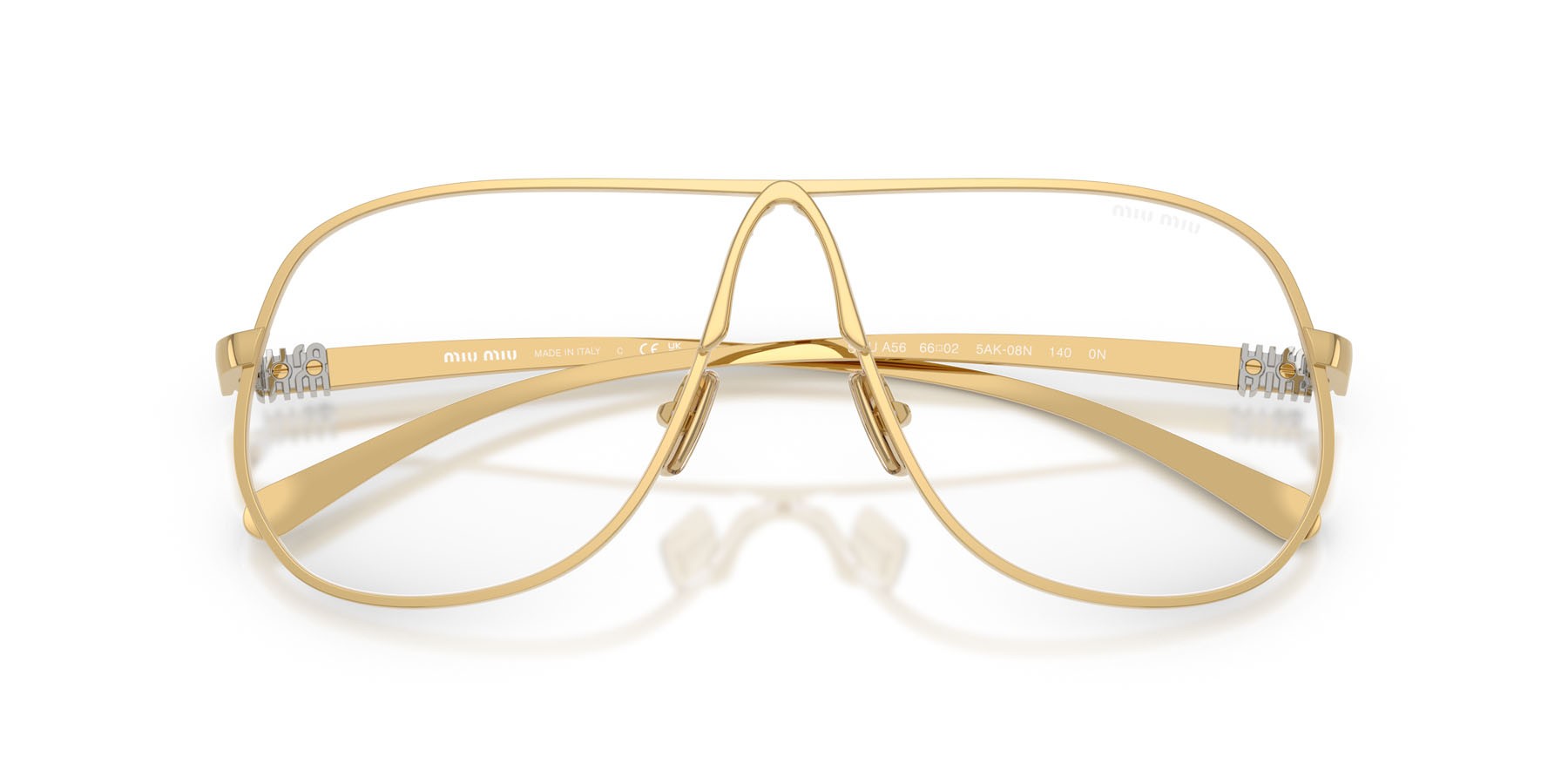 Occhiali da sole Miu Miu MU A56S (5AK08N) colore oro forma aviator lenti clear blue-violet light filter