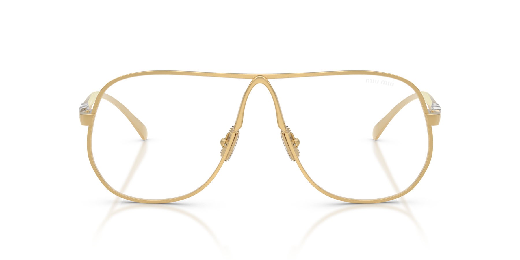 Occhiali da sole Miu Miu MU A56S (5AK08N) colore oro forma aviator lenti clear blue-violet light filter