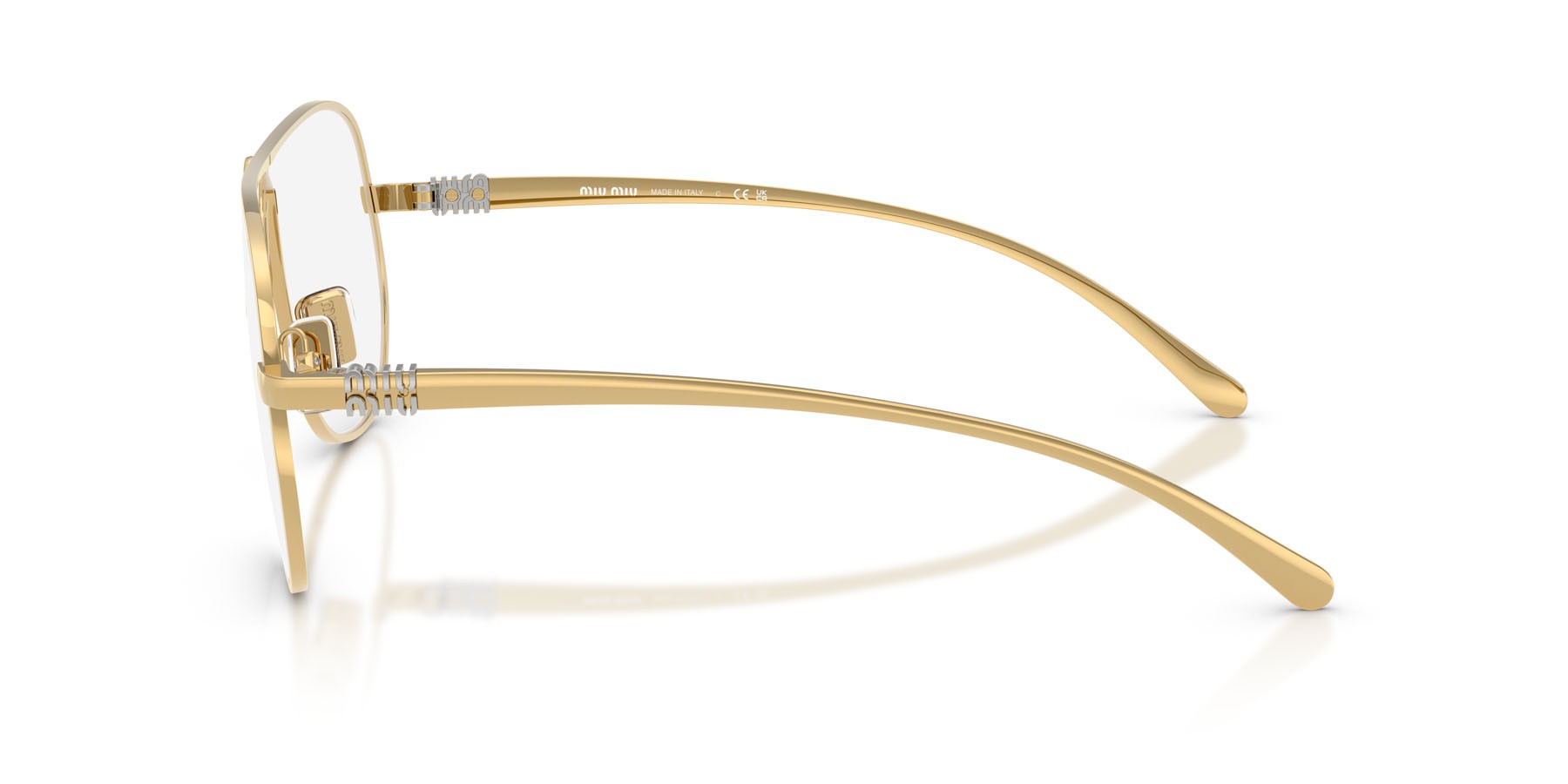 Occhiali da sole Miu Miu MU A56S (5AK08N) colore oro forma aviator lenti clear blue-violet light filter