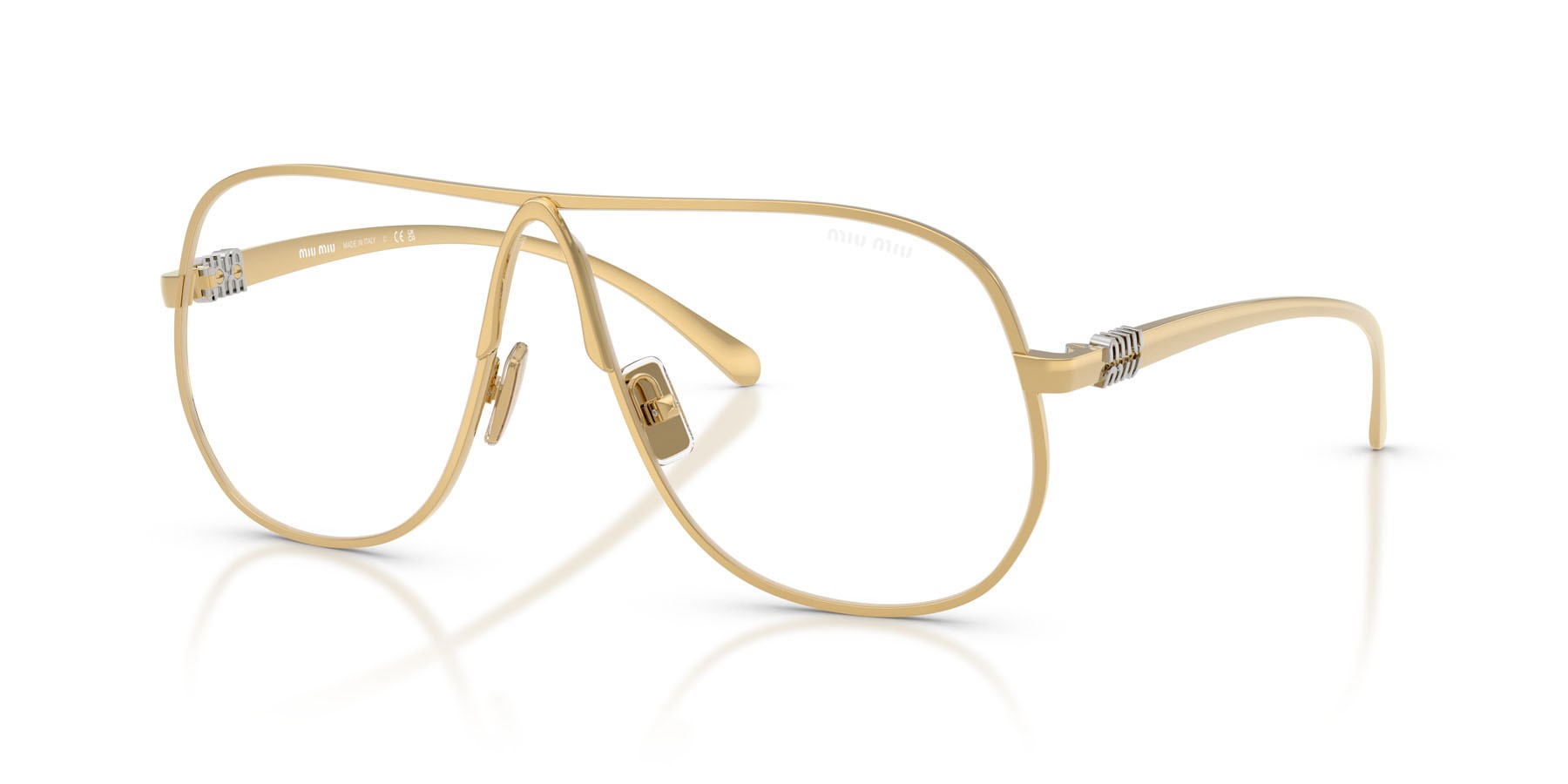 Occhiali da sole Miu Miu MU A56S (5AK08N) colore oro forma aviator lenti clear blue-violet light filter