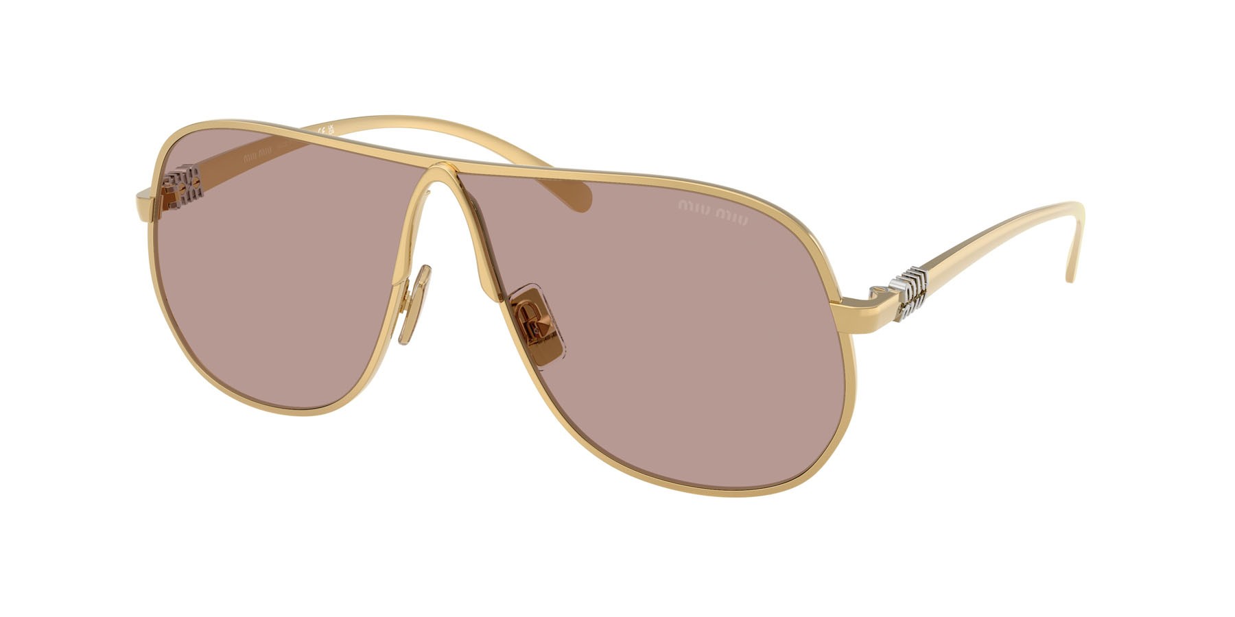 Occhiali da sole Miu Miu MU A56S (5AK20I) colore oro forma aviator lenti viola chiaro/marrone