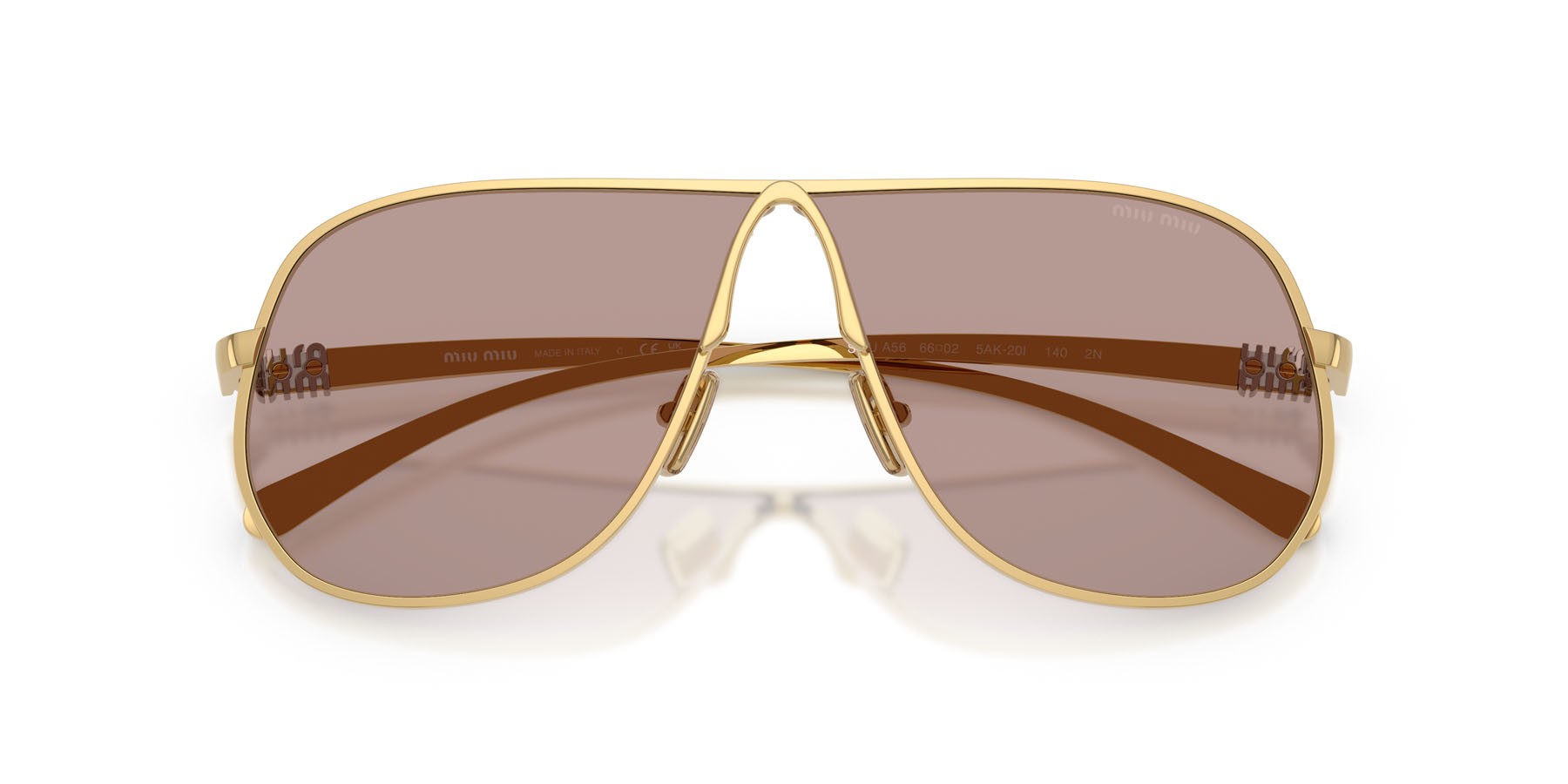 Occhiali da sole Miu Miu MU A56S (5AK20I) colore oro forma aviator lenti viola chiaro/marrone