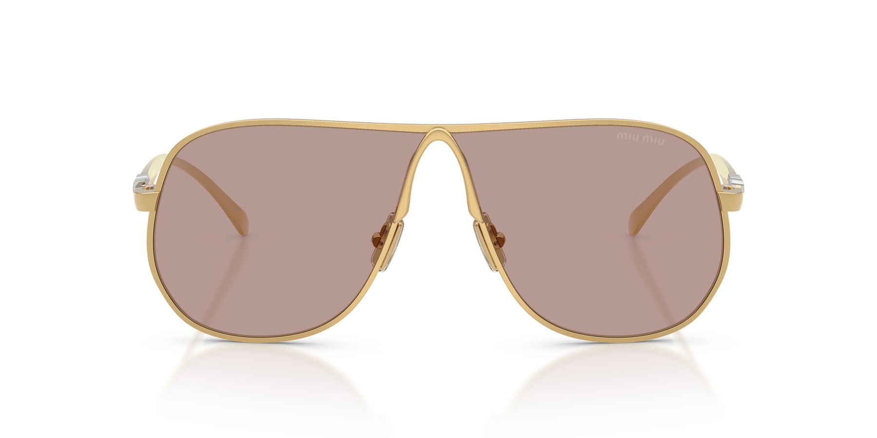 Occhiali da sole Miu Miu MU A56S (5AK20I) colore oro forma aviator lenti viola chiaro/marrone