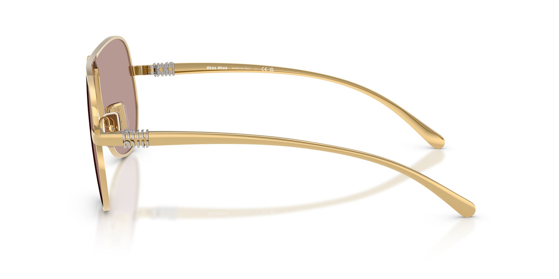 Occhiali da sole Miu Miu MU A56S (5AK20I) colore oro forma aviator lenti viola chiaro/marrone