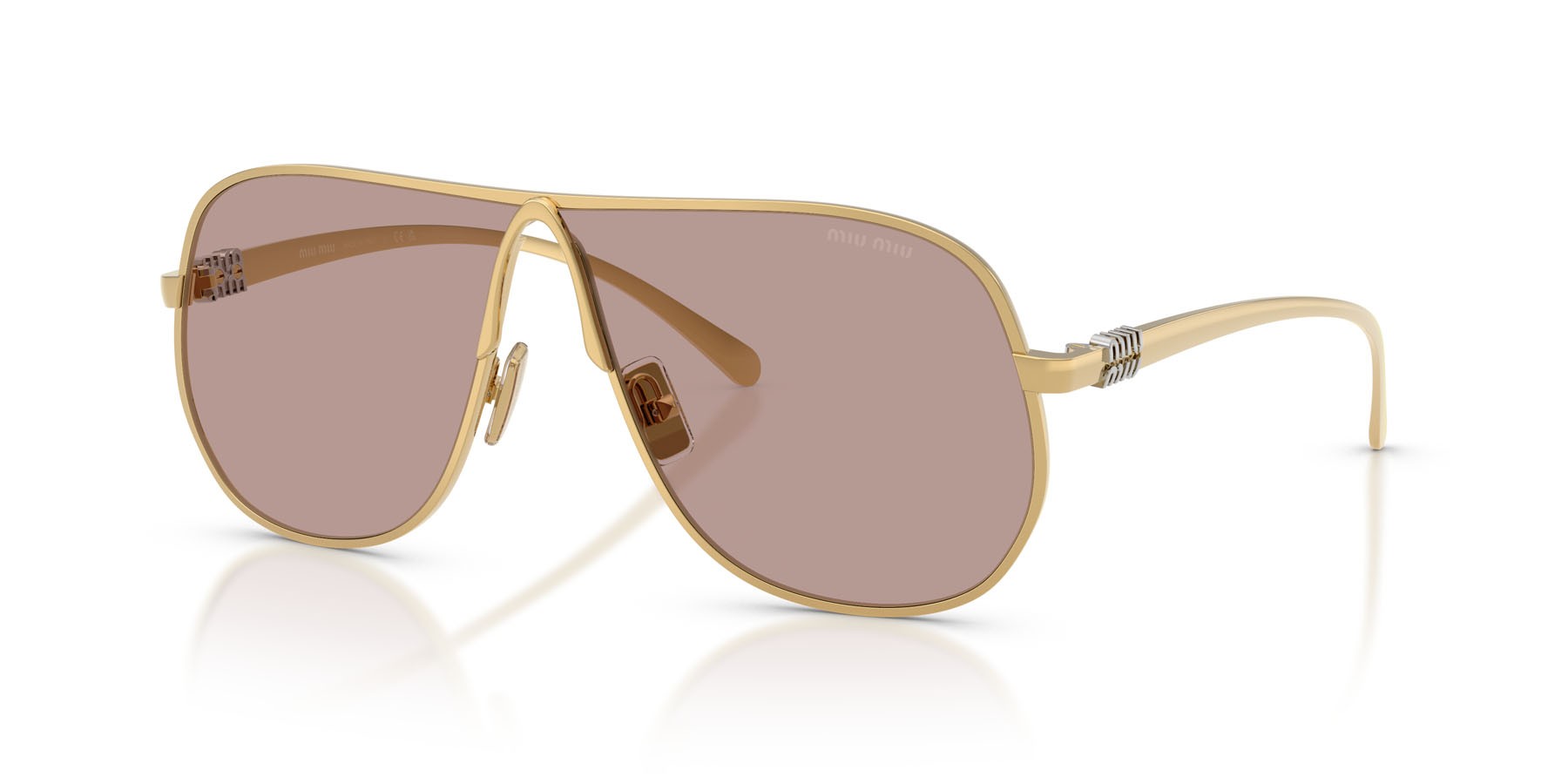 Occhiali da sole Miu Miu MU A56S (5AK20I) colore oro forma aviator lenti viola chiaro/marrone