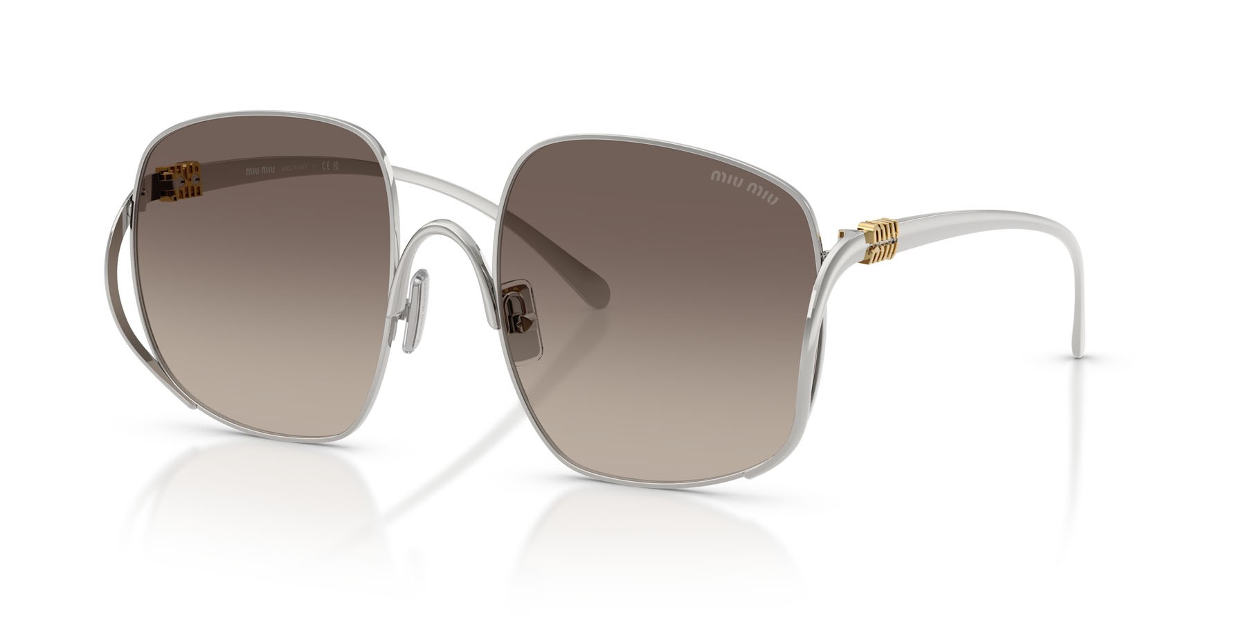 Occhiali da sole Miu Miu MU A57S (1BC30S) colore argento forma quadrato lenti sfumato grigio