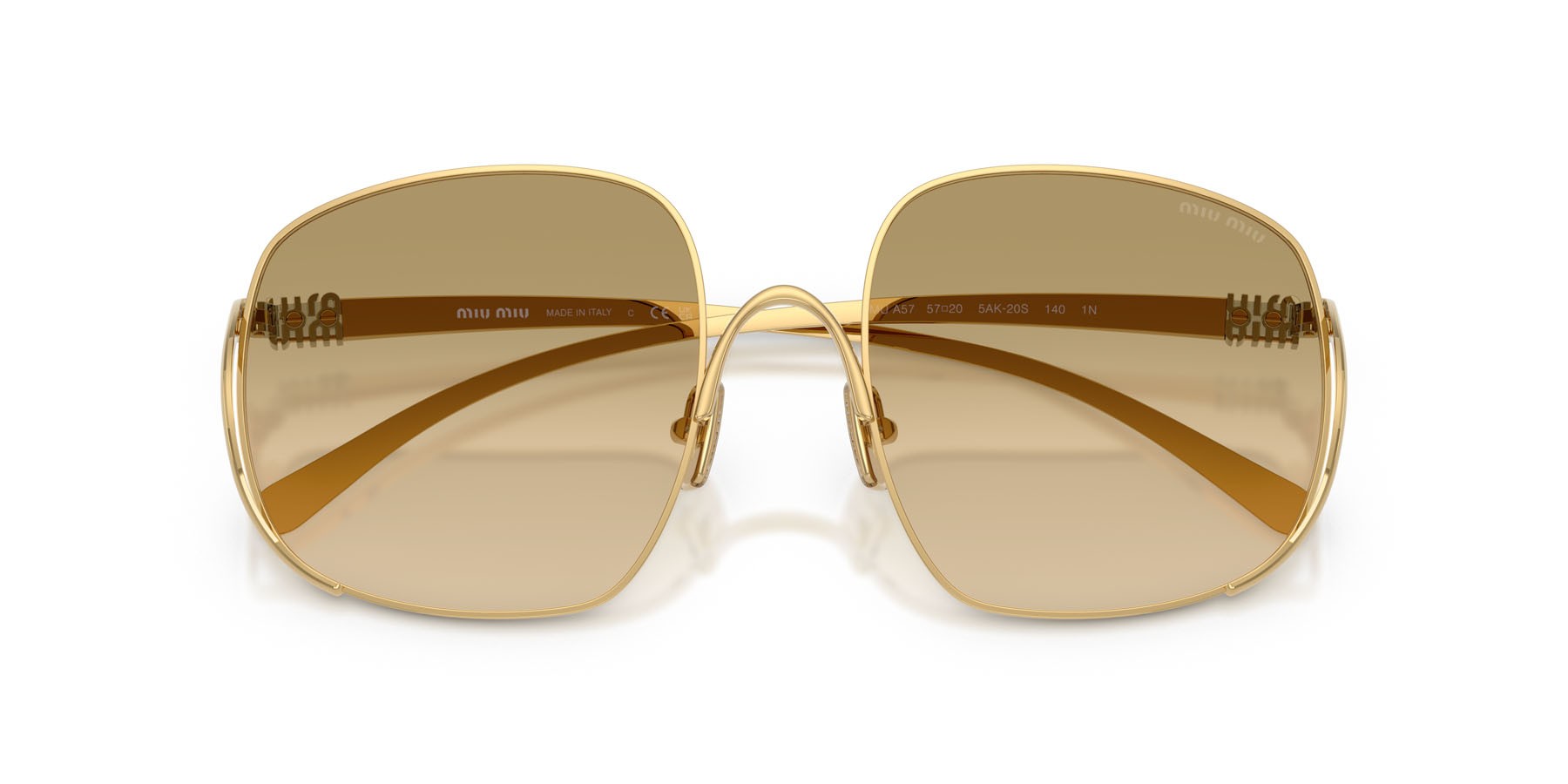 Occhiali da sole Miu Miu MU A57S (5AK20S) colore oro forma quadrato lenti camomilla sfumato