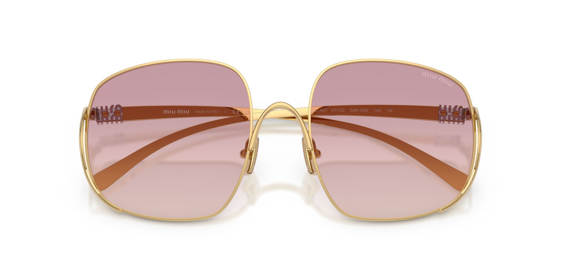 Occhiali da sole Miu Miu MU A57S (5AK40S) colore oro forma quadrato lenti marrone sfumato viola scuro