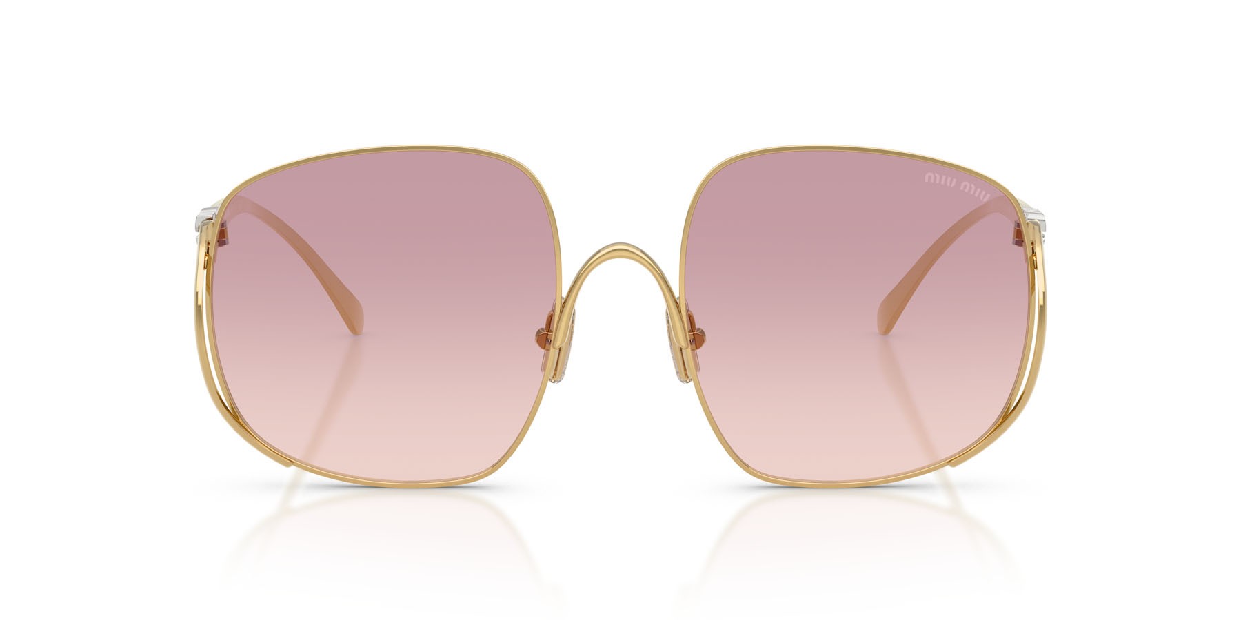 Occhiali da sole Miu Miu MU A57S (5AK40S) colore oro forma quadrato lenti marrone sfumato viola scuro