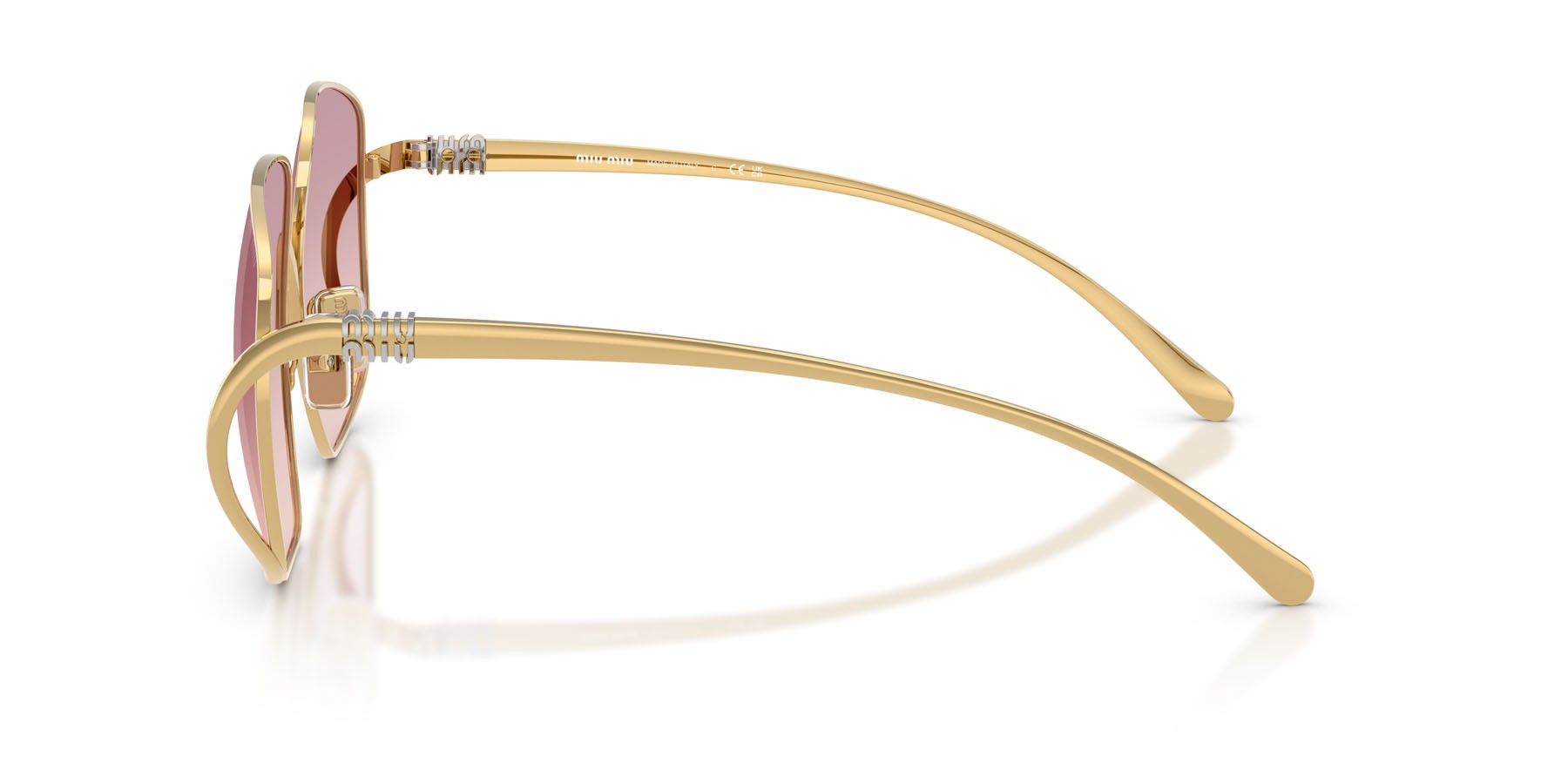 Occhiali da sole Miu Miu MU A57S (5AK40S) colore oro forma quadrato lenti marrone sfumato viola scuro
