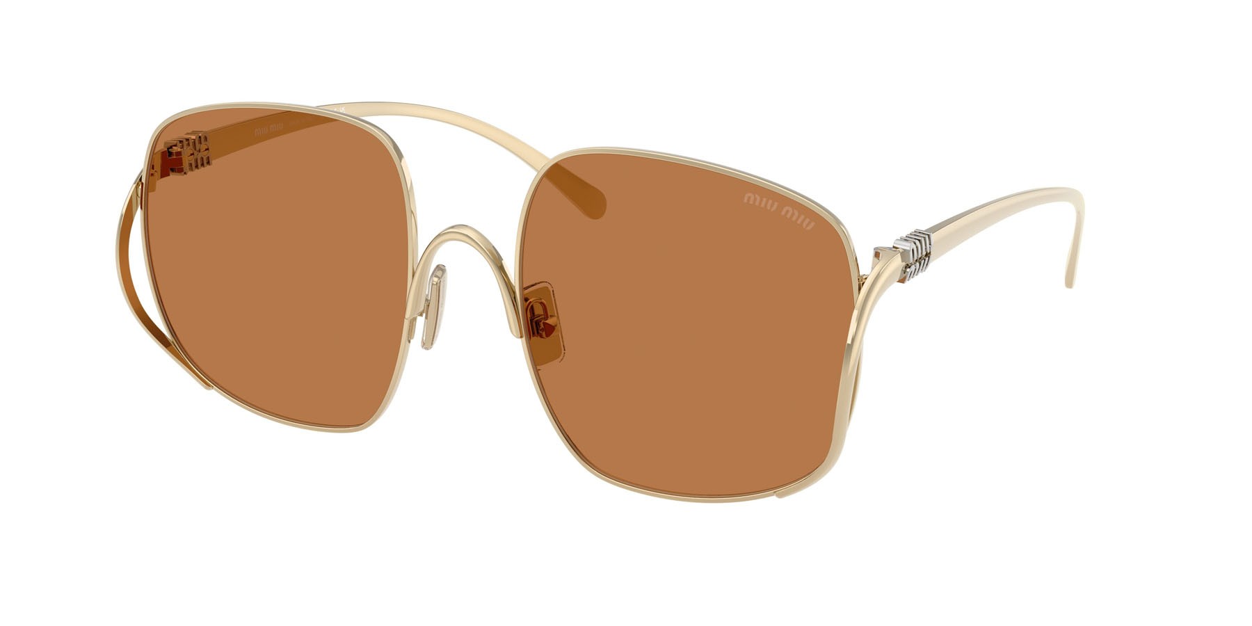 Occhiali da sole Miu Miu MU A57S (ZVN90Q) colore oro pallido forma quadrato lenti marrone