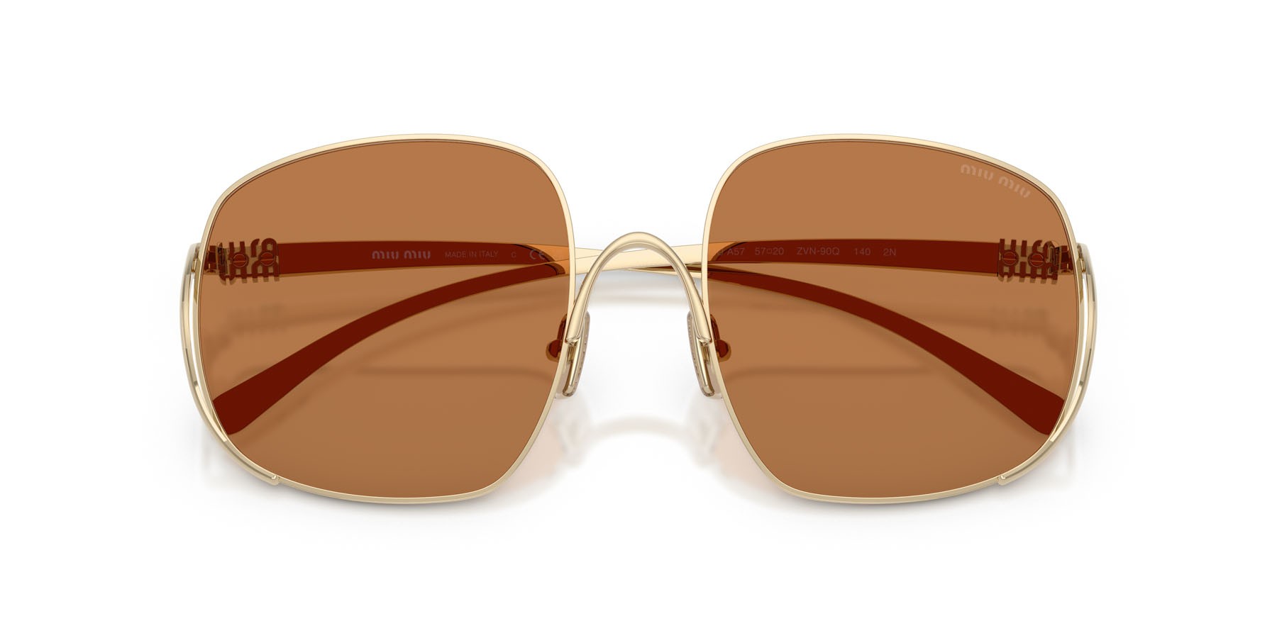 Occhiali da sole Miu Miu MU A57S (ZVN90Q) colore oro pallido forma quadrato lenti marrone