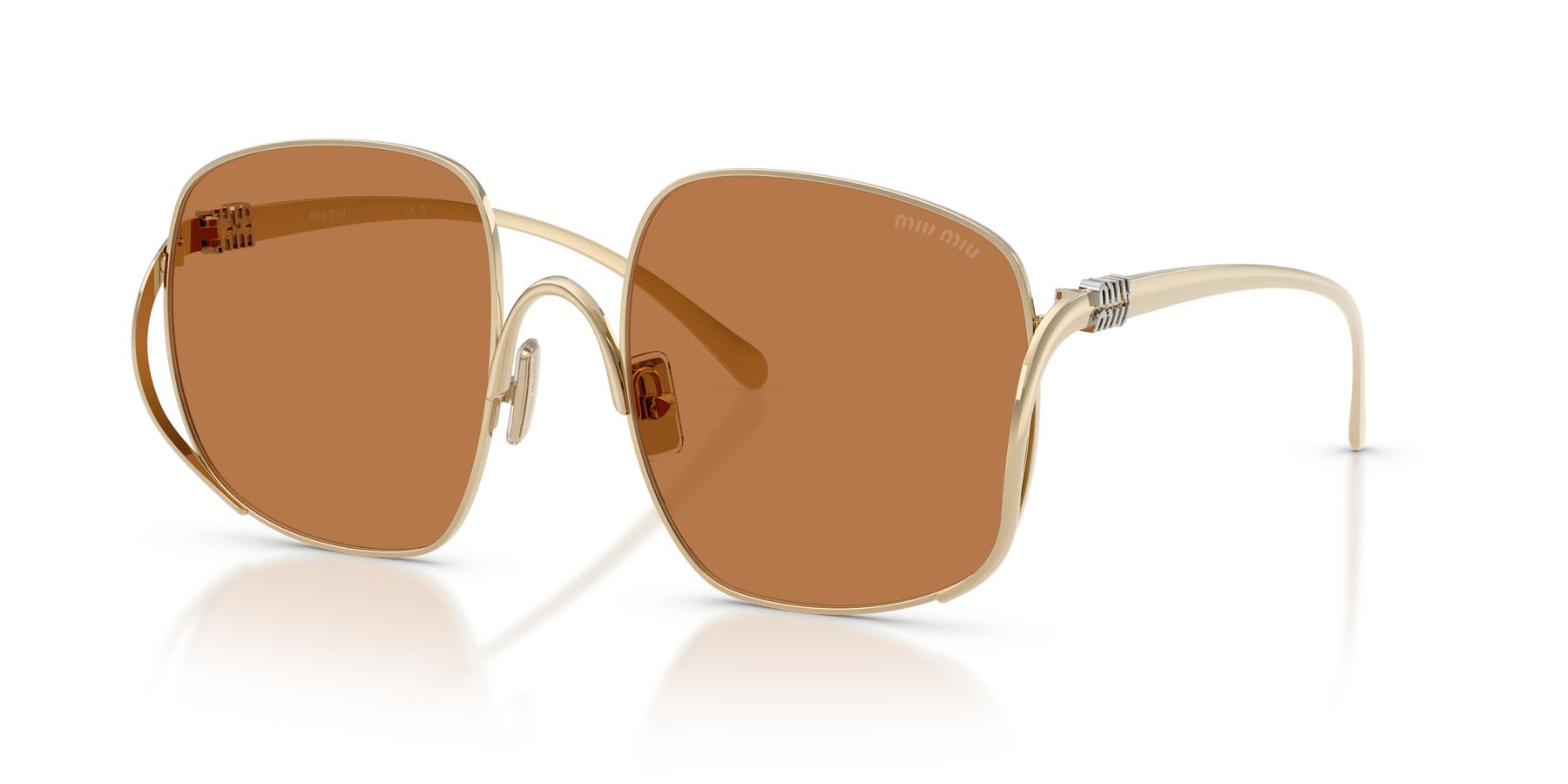 Occhiali da sole Miu Miu MU A57S (ZVN90Q) colore oro pallido forma quadrato lenti marrone