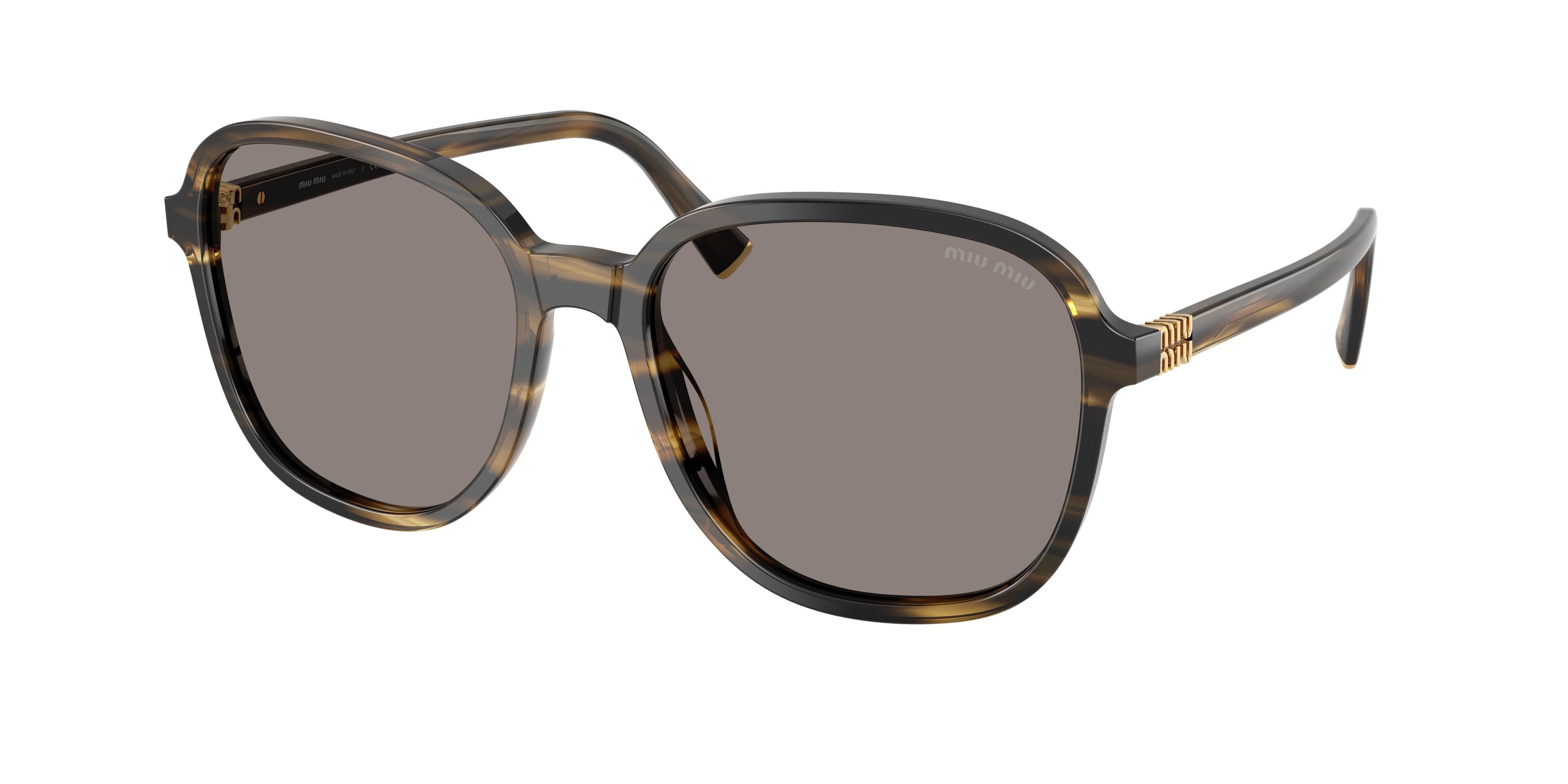 Occhiali da sole Miu Miu MU B01S (25E80Q) colore loden a righe forma quadrato lenti grigio scuro